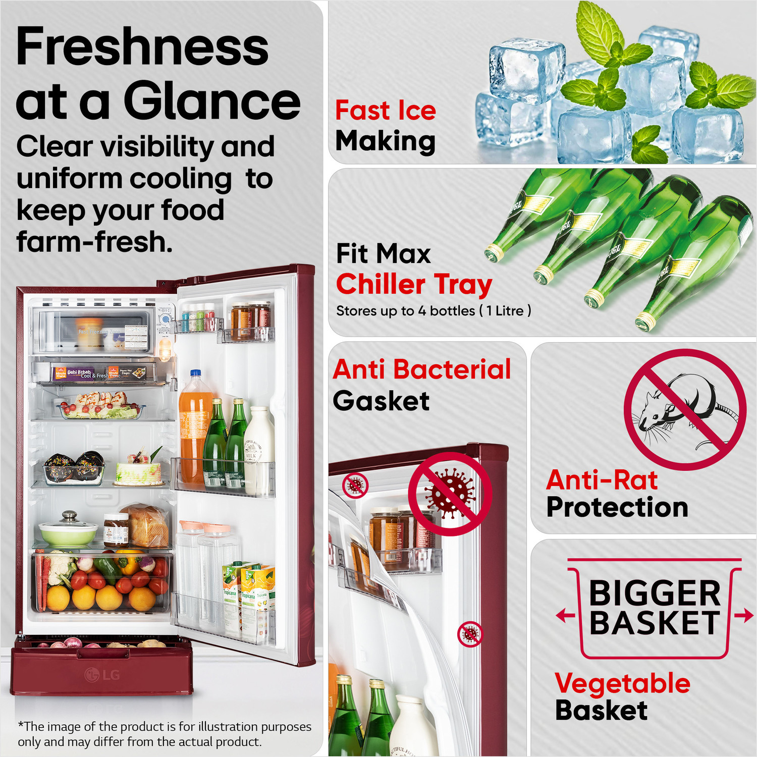 Image of LG 185 L Direct Cool Single Door 2 Star Refrigerator with Base Drawer