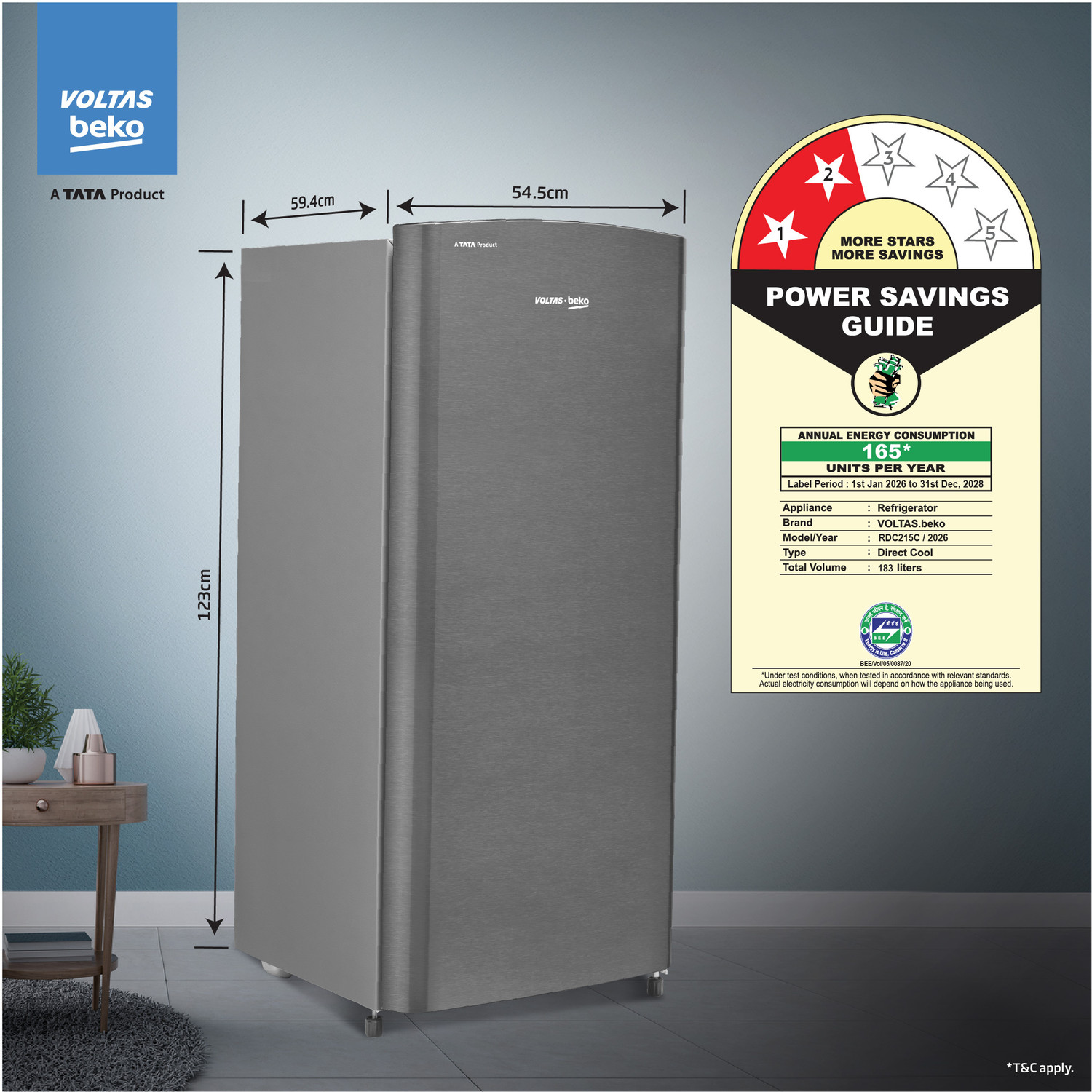 Image of Voltas Beko 183 L Direct Cool Single Door 2 Star Refrigerator