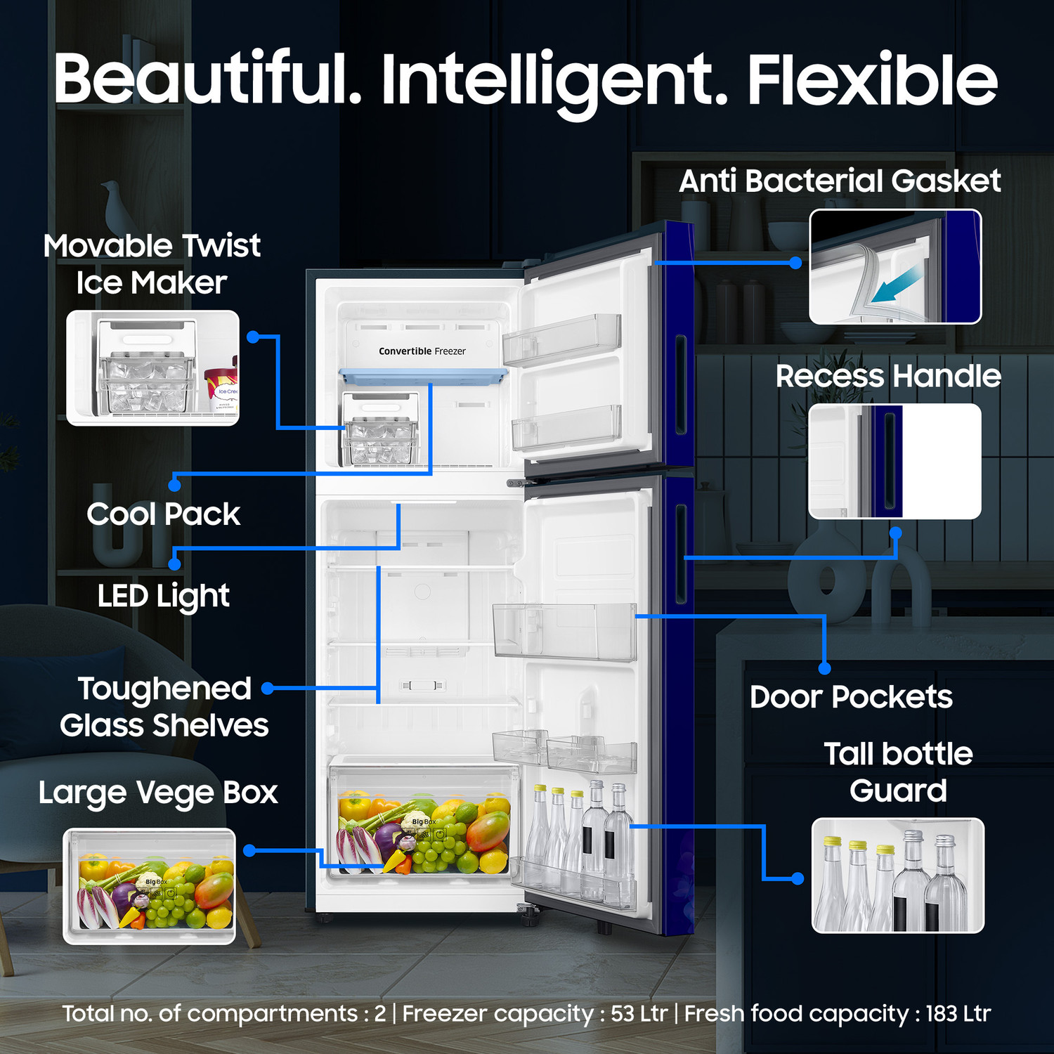 Image of Samsung 236 L Frost Free Double Door 2 Star Refrigerator with Convertible, Digital Inverter, 2026 Model
