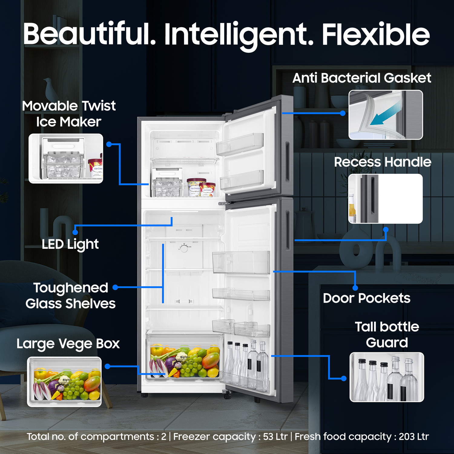Image of Samsung 256 L Frost Free Double Door 3 Star Refrigerator with Digital Inverter, 2026 Model