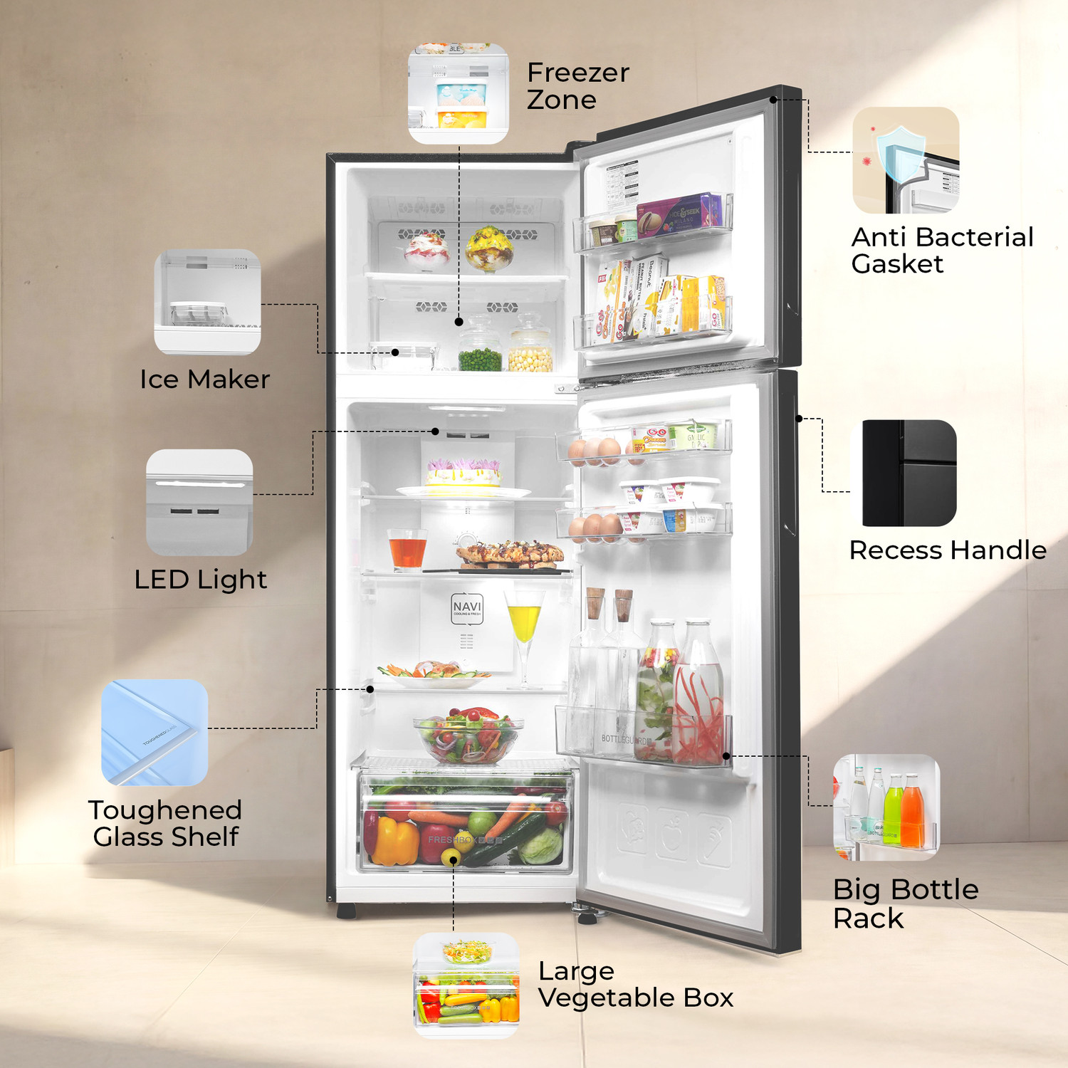Image of Haier 240 L Frost Free Double Door 1 Star Convertible Refrigerator with Cool Pad for Extended Cooling & Spacious Fresh Zone