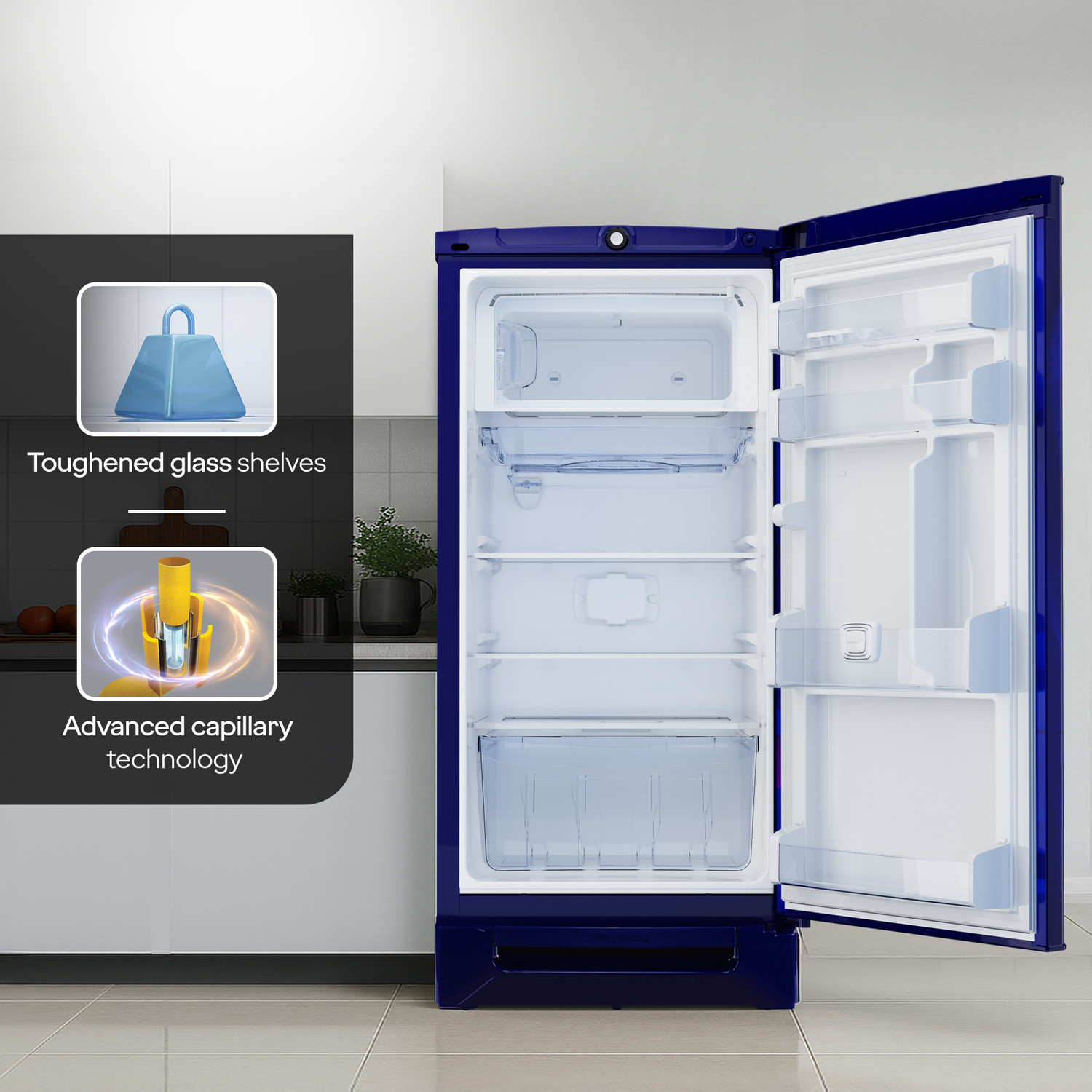 Image of Godrej 185 L Direct Cool Single Door 5 Star Refrigerator with Base Drawer with Turbo Cooling Technology With Toughened Glass Shelves