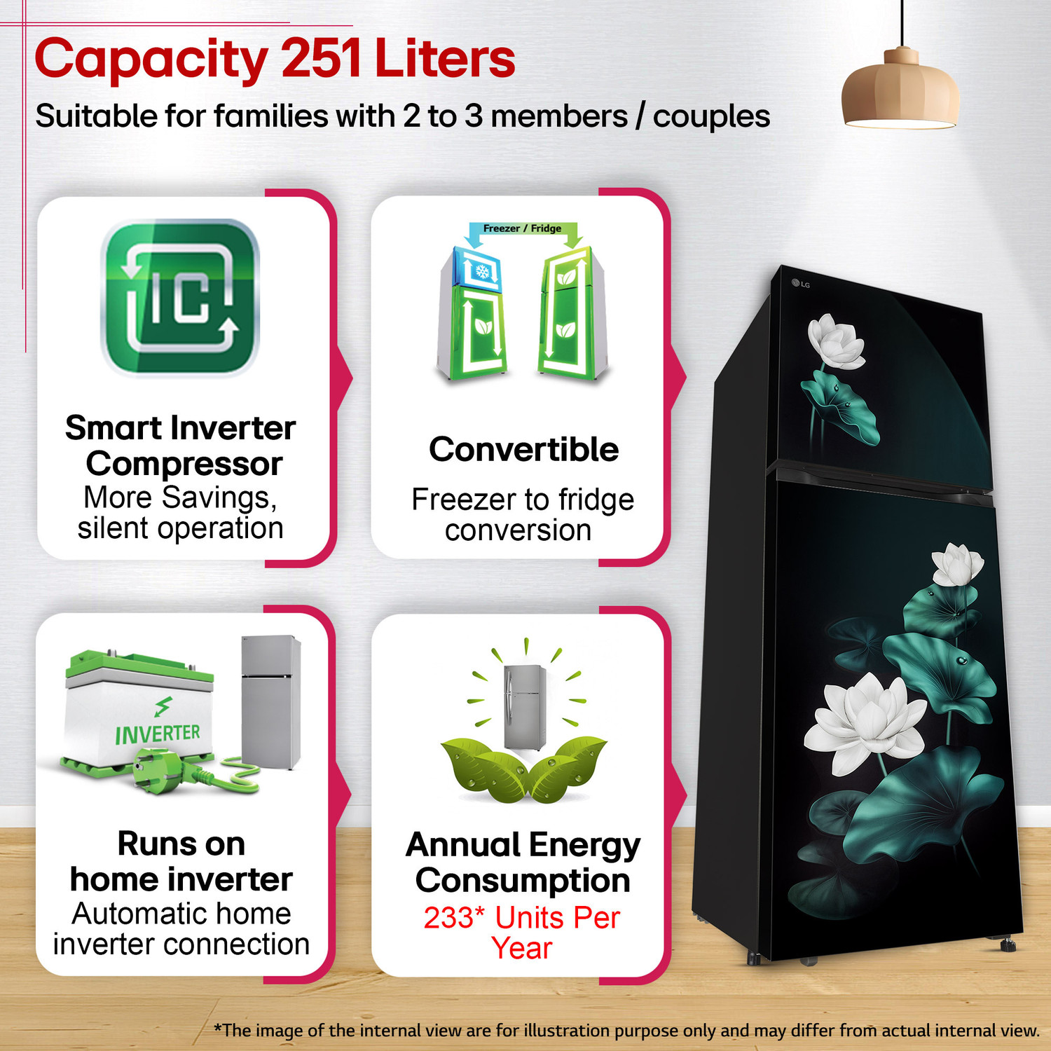 Image of LG 251 L Frost Free Double Door 2 Star Convertible Refrigerator with Convertible, Smart Mode, Multi Air Flow, Express Freeze, Deodorizer, Fresh Zone, Works Without Stabilizer, Inverter Compressor, Auto connect & 2026 Model