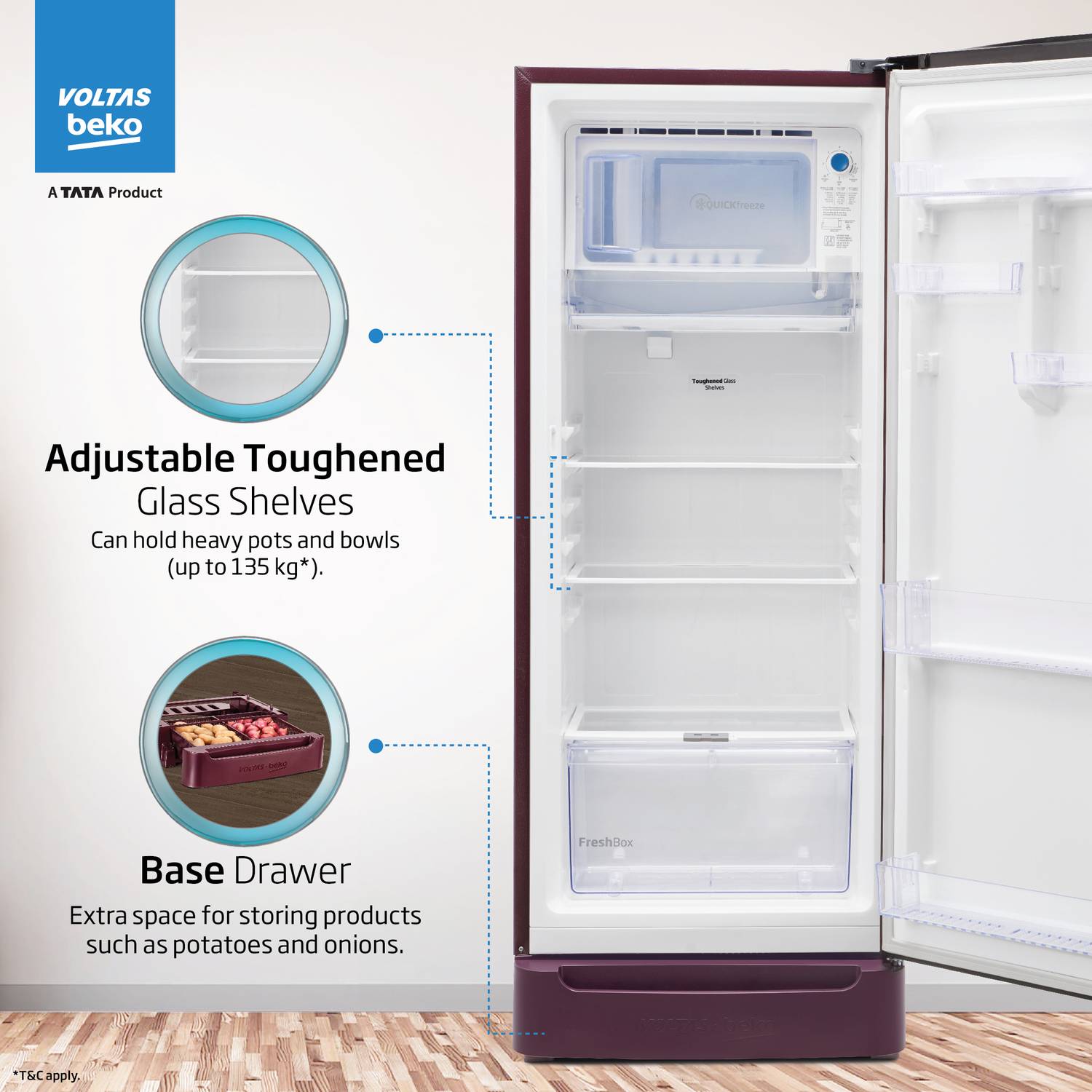 Voltas Beko 183 L Direct Cool Single Door 5 Star Refrigerator - Image 3