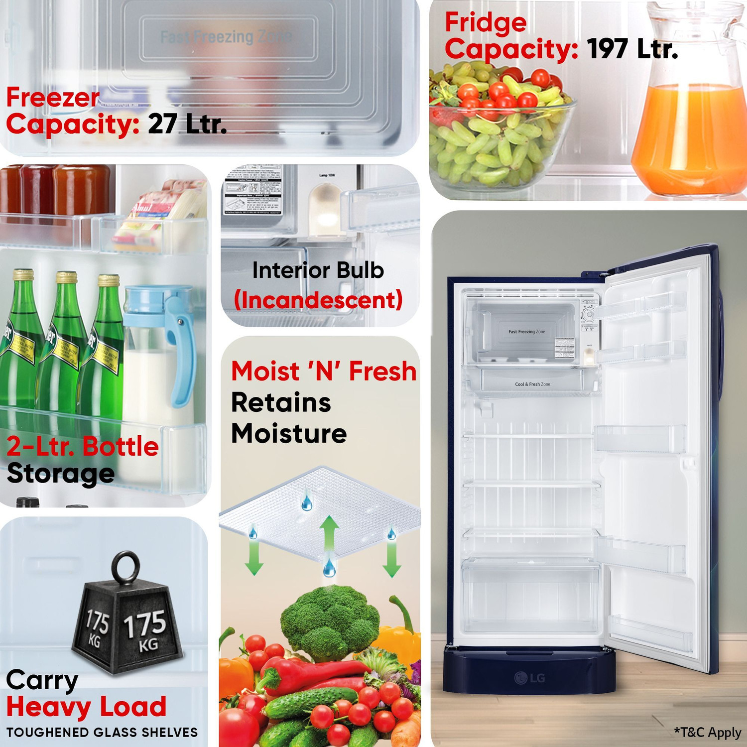 Image of LG 224 L Direct Cool Single Door 5 Star Refrigerator with Base Drawer with Smart Inverter Compressor, Moist 'N' Fresh, Fast Ice Making