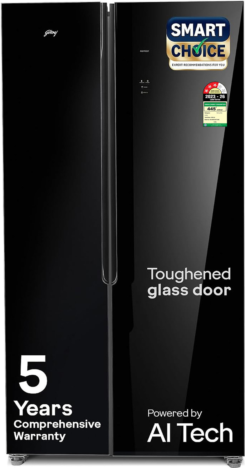 Image of Godrej 540 L Frost Free Side by Side 3 Star Refrigerator with AI Powered 4 Intelligent Modes Advanced Contol Panels Toughened Glass Door