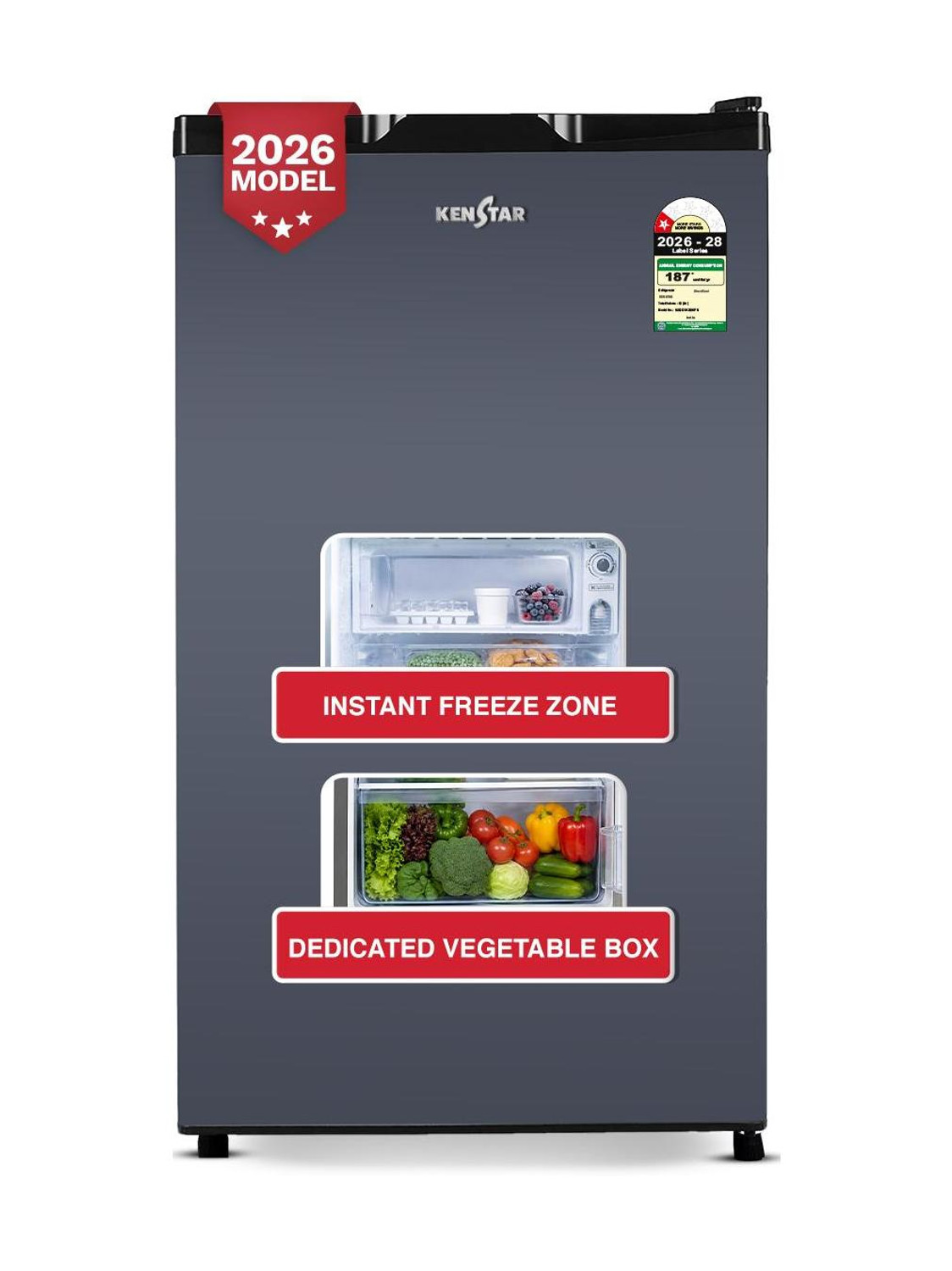 Image of Kenstar 92 L Direct Cool Single Door 1 Star Refrigerator (Steel grey, 92BD1KS26F0.(SG))