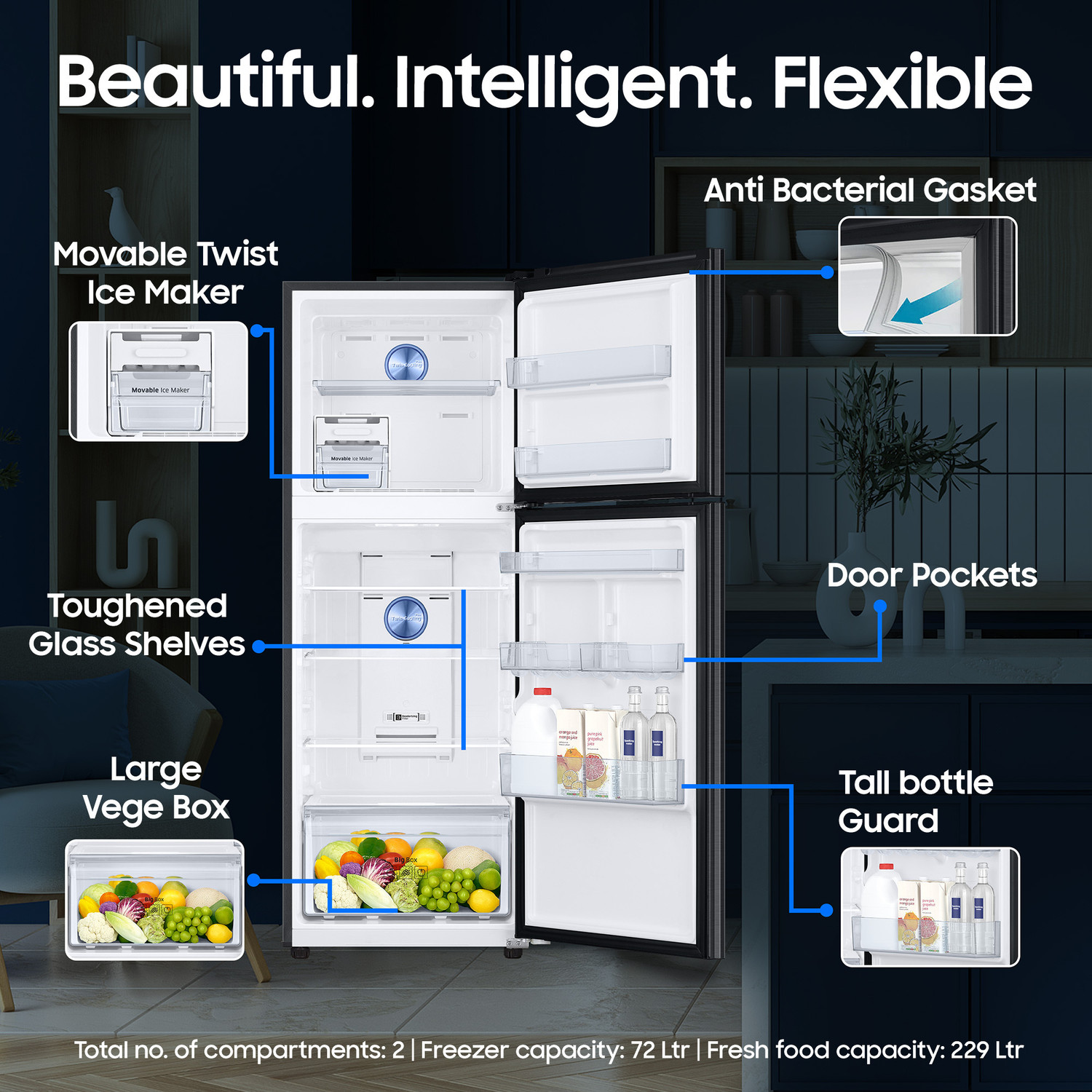 Image of Samsung 301 L Frost Free Double Door 2 Star Refrigerator with Convertible 5-in-1, Digital Inverter, Digital Display, 2026 Model