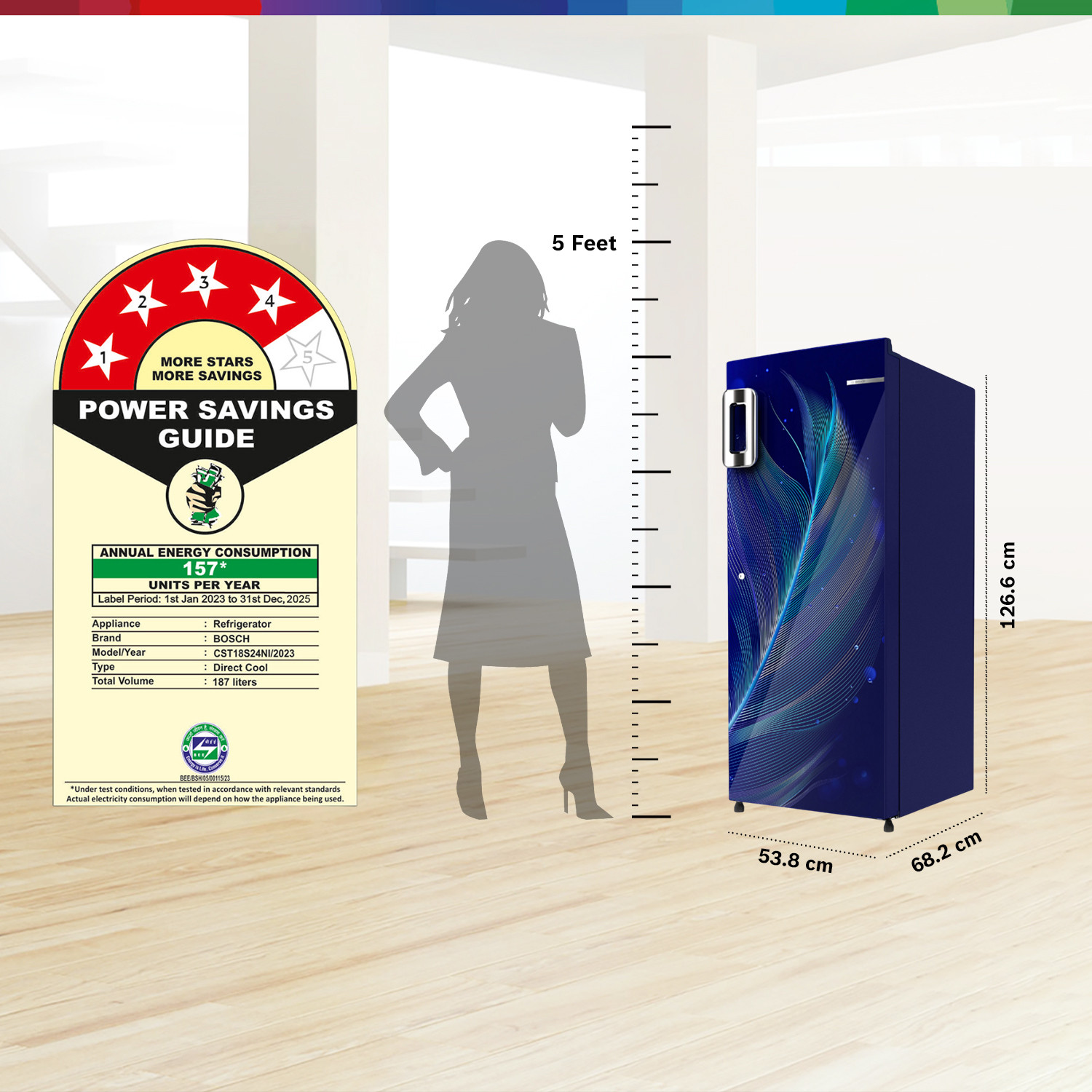 Image of BOSCH 207 L Direct Cool Single Door 4 Star Refrigerator with Industrys largest vegetable box| Industrys largest Beverage space 18 Hour Cooling Retention during powercut, 2.5x Faster Cooling, Smart inverter compressor