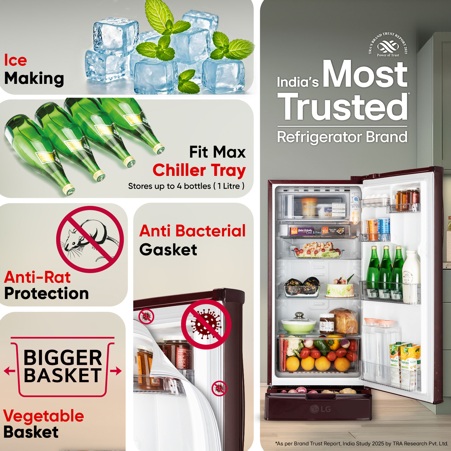 Image of LG 185 L Direct Cool Single Door 2 Star Refrigerator with Base Drawer with Chiller Tray, Works without Stabilizer & 2026 Model