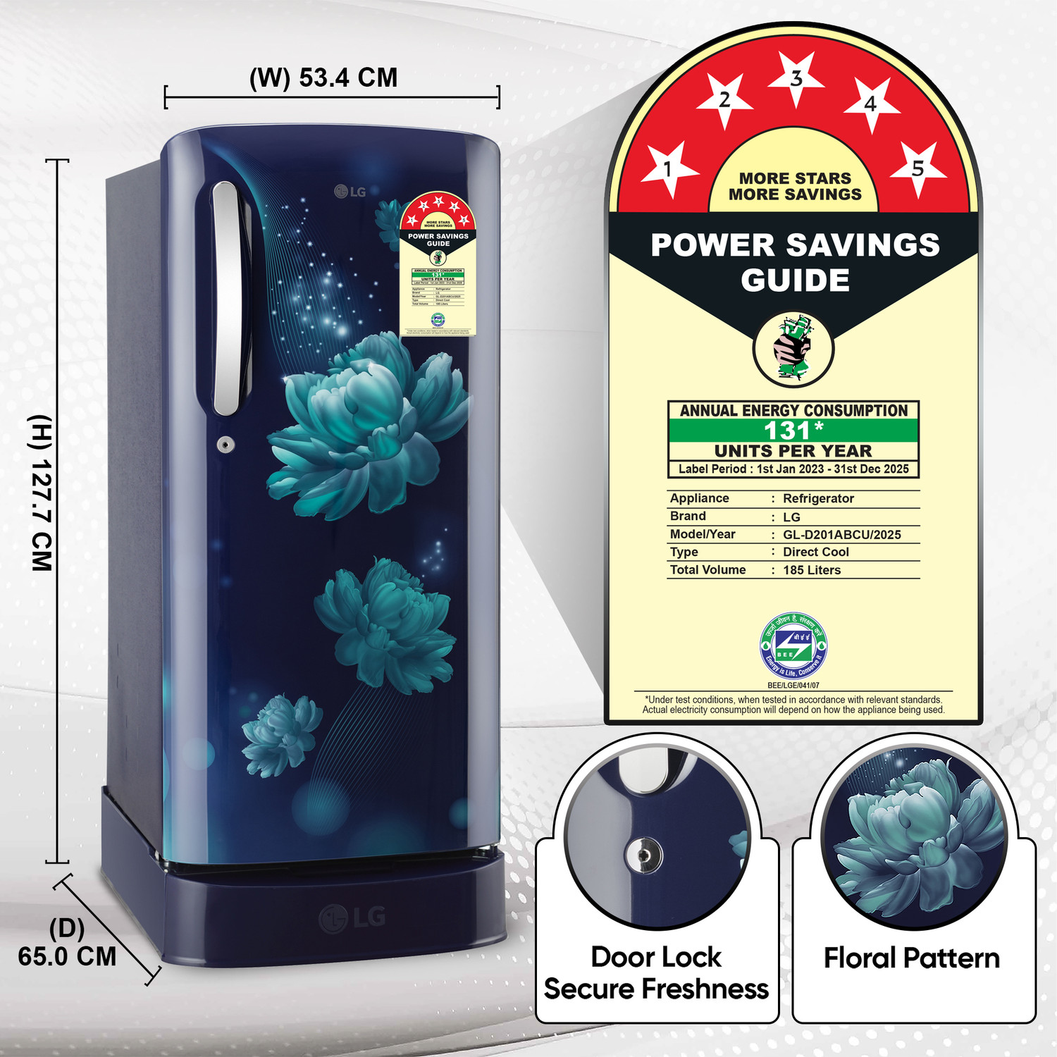 Image of LG 185 L Direct Cool Single Door 5 Star Refrigerator with Base Drawer with Smart Inverter Compressor, Fast Ice Making