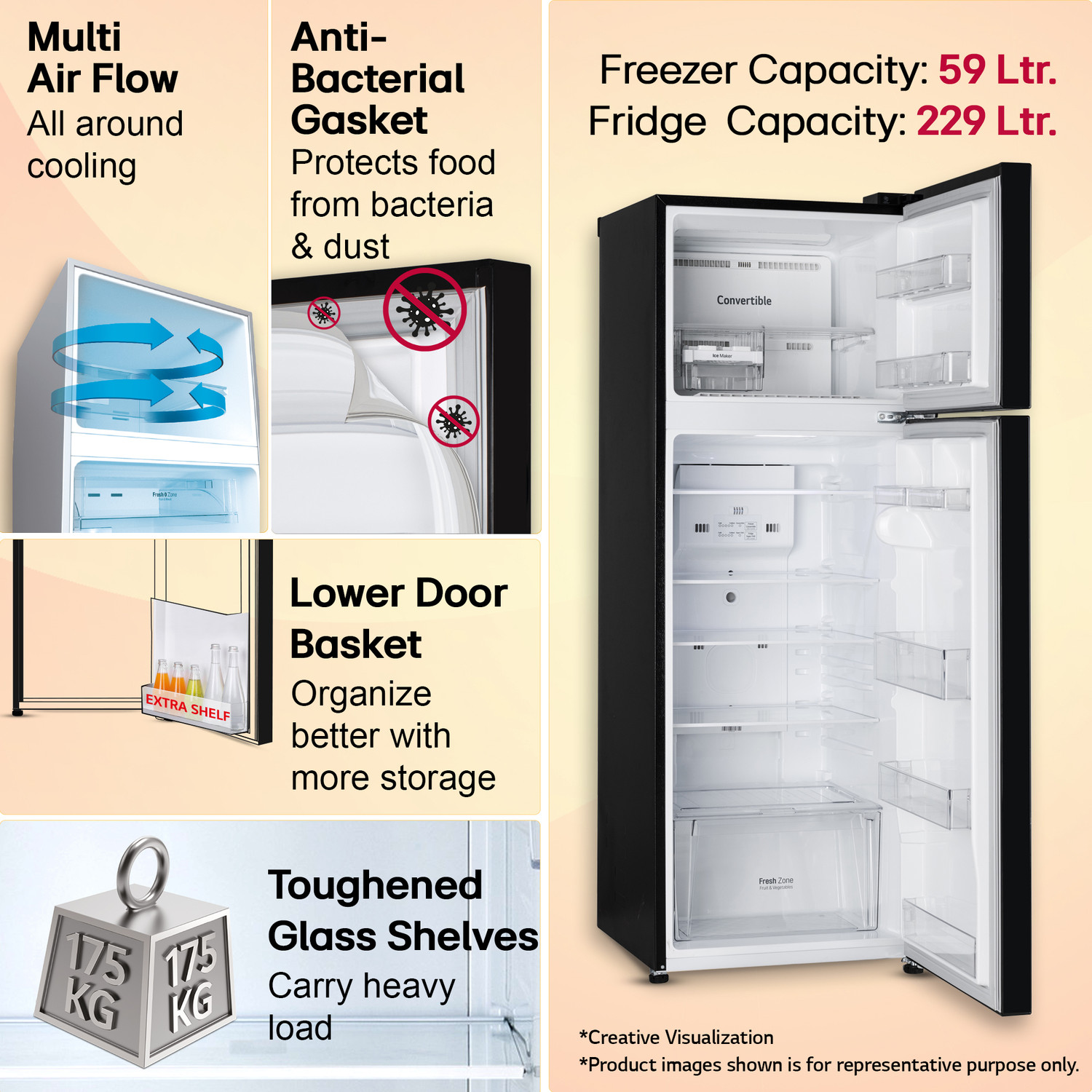 Image of LG 288 L Frost Free Double Door 2 Star Convertible Refrigerator with Smart Inverter Compressor and Express Freeze