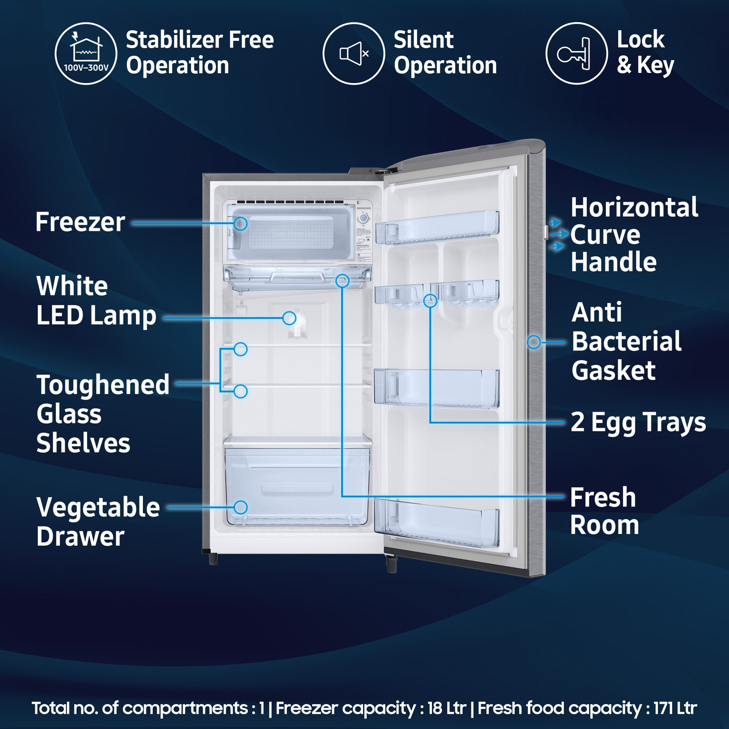Image of Samsung 189 L Direct Cool Single Door 4 Star Refrigerator with Digital Inverter, Single Touch Defrost, 2026 Model