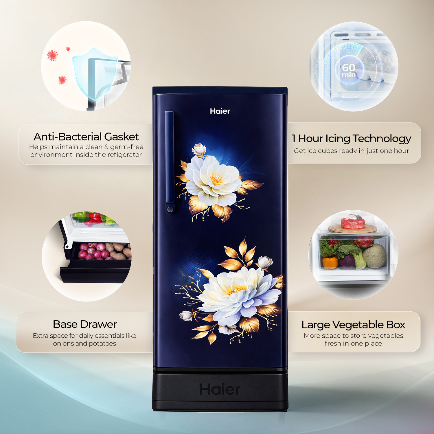 Image of Haier 190 L Direct Cool Single Door 4 Star Refrigerator with Base Drawer with Fast Ice Making, Easy Clean Back, Large Vegetable Box