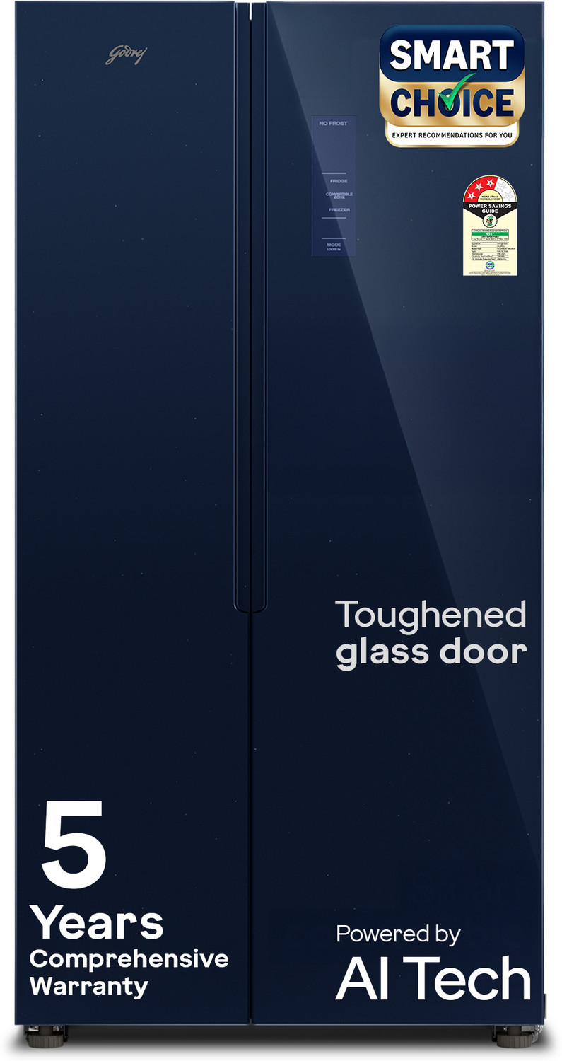 Image of Godrej 600 L Frost Free Side by Side 3 Star Refrigerator with Smart Convertible AI Powered 3 Intelligent Modes Glass Door Digital Touch Panel Inverter