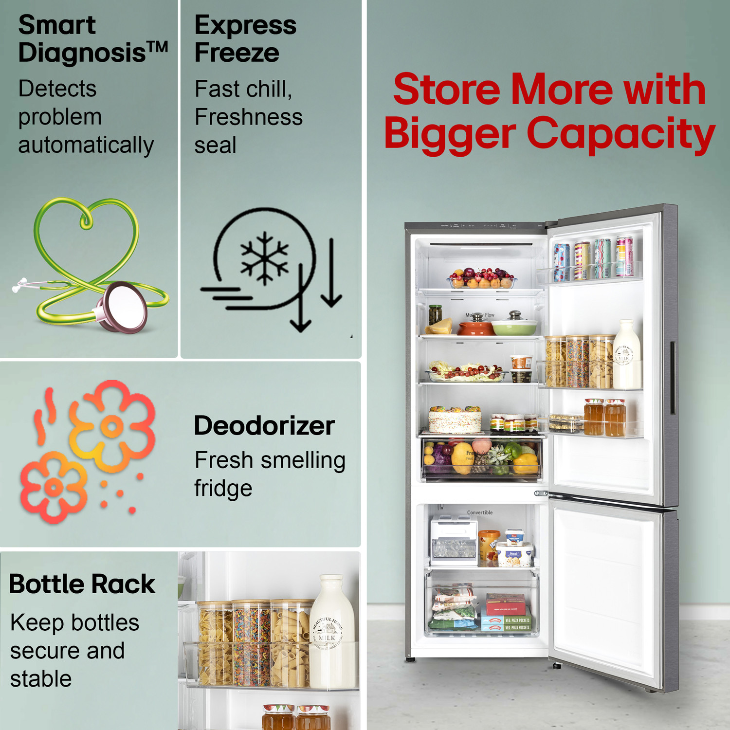 Image of LG 340 L Frost Free Double Door Bottom Mount 2 Star Refrigerator with Wi-Fi Convertible Refrigerator with Door Cooling+ and Express Freeze