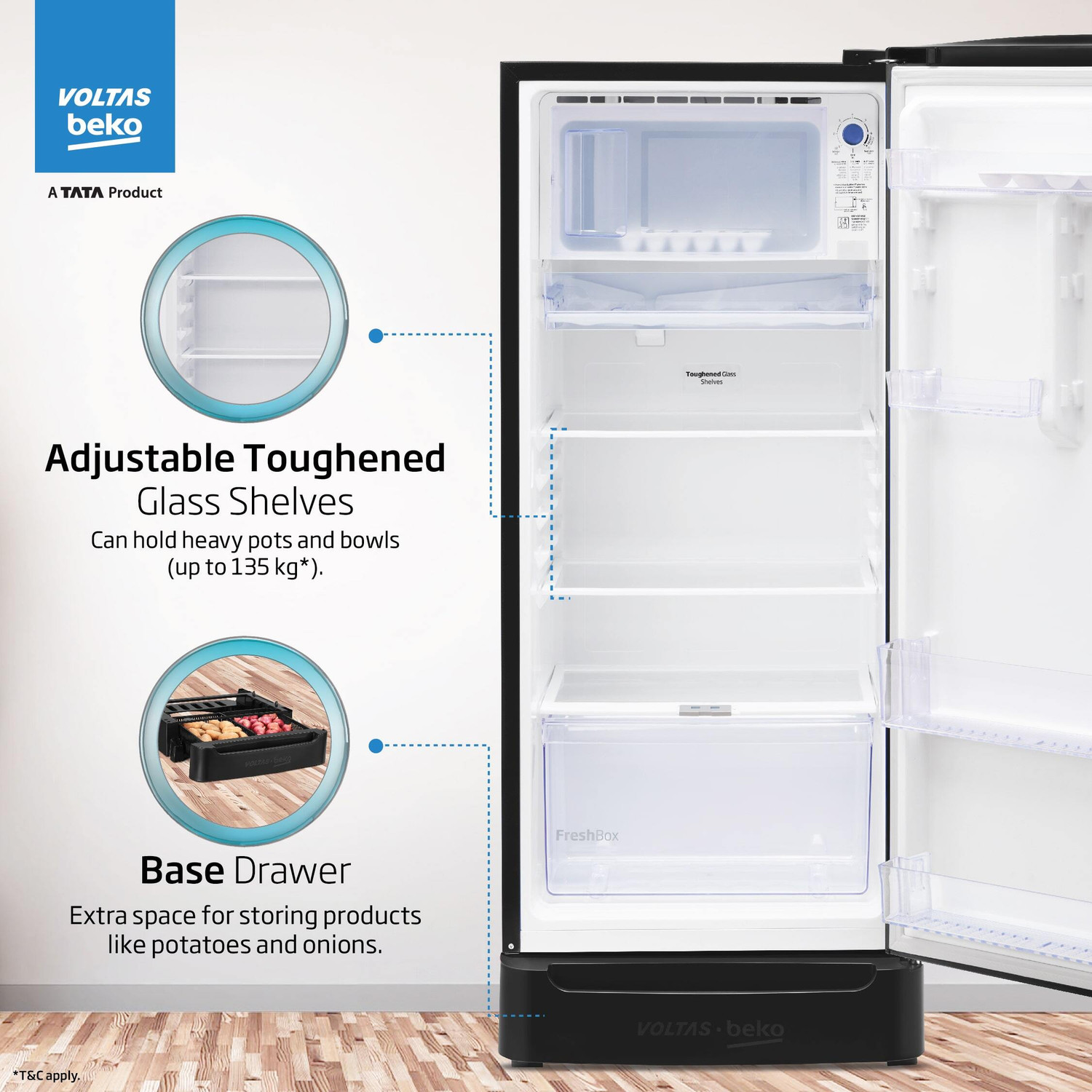 Image of Voltas Beko 183 L Direct Cool Single Door 5 Star Refrigerator with Base Drawer