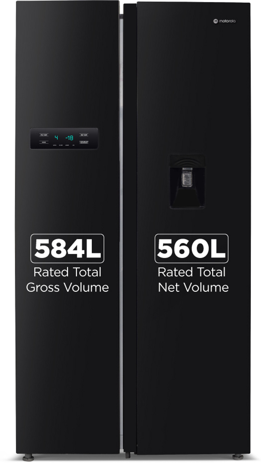 Image of MOTOROLA 584 L Frost Free Side by Side Refrigerator with Water Dispenser, Intelligent LED Touch Control Panel and Smart Adaptive Cooling