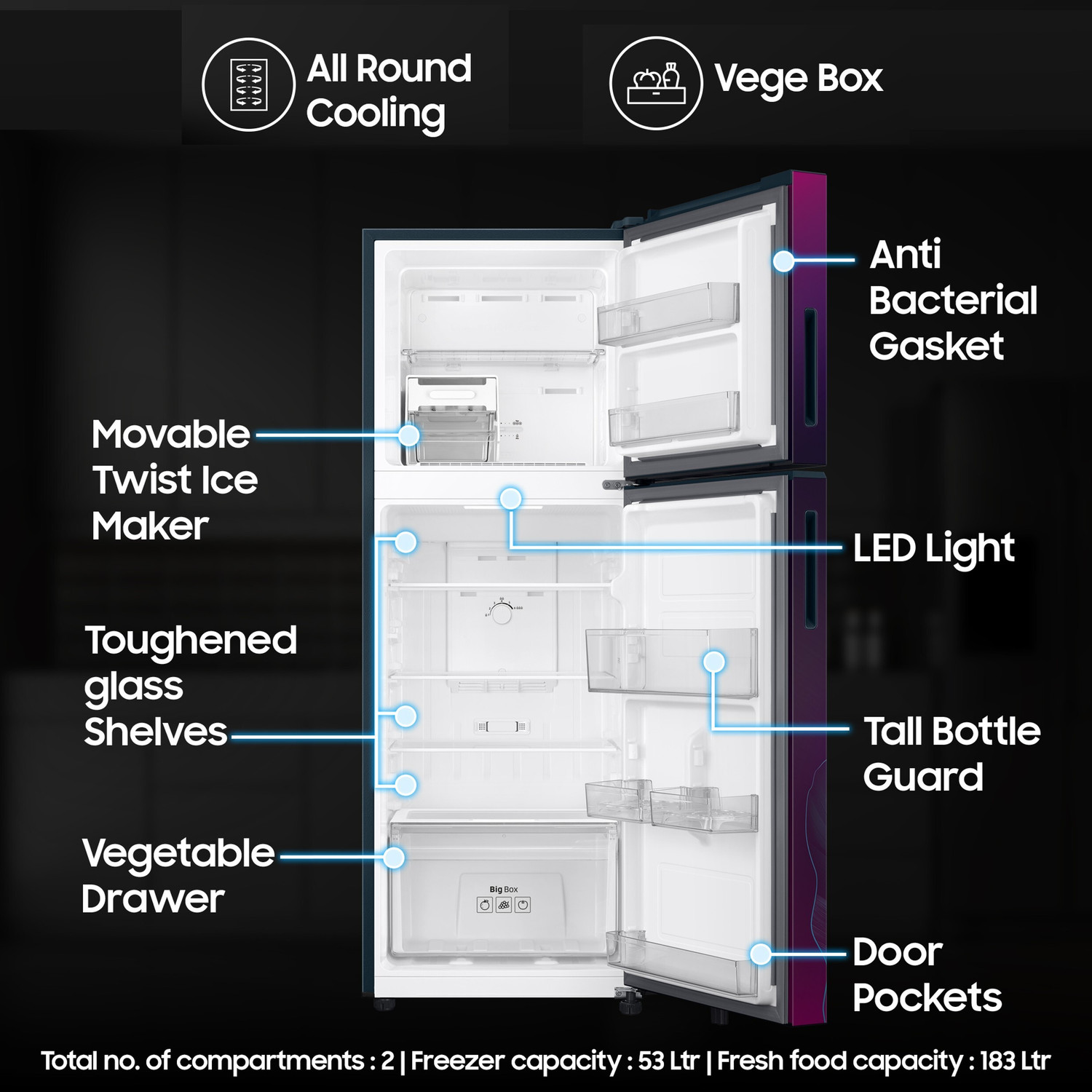 Image of Samsung 236 L Frost Free Double Door 2 Star Refrigerator