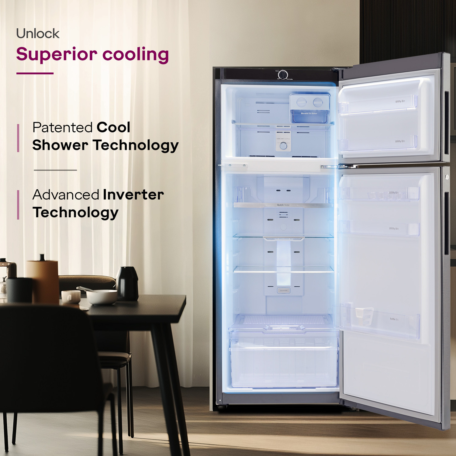Image of Godrej 272 L Frost Free Double Door 2 Star Refrigerator with AI Powered 6-in-1 Freezer Convertible 30 Days Farm Freshness 95%+ Food Surface Disinfection
