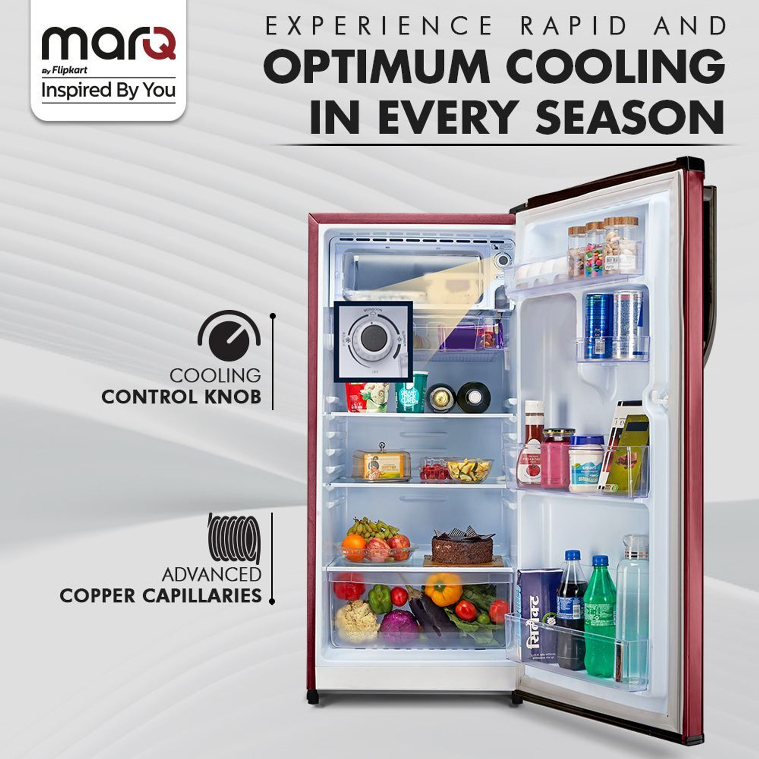 Image of MarQ by Flipkart 183 L Direct Cool Single Door 3 Star Refrigerator with Aroma Lock Technology & Toughened Glass Shelves