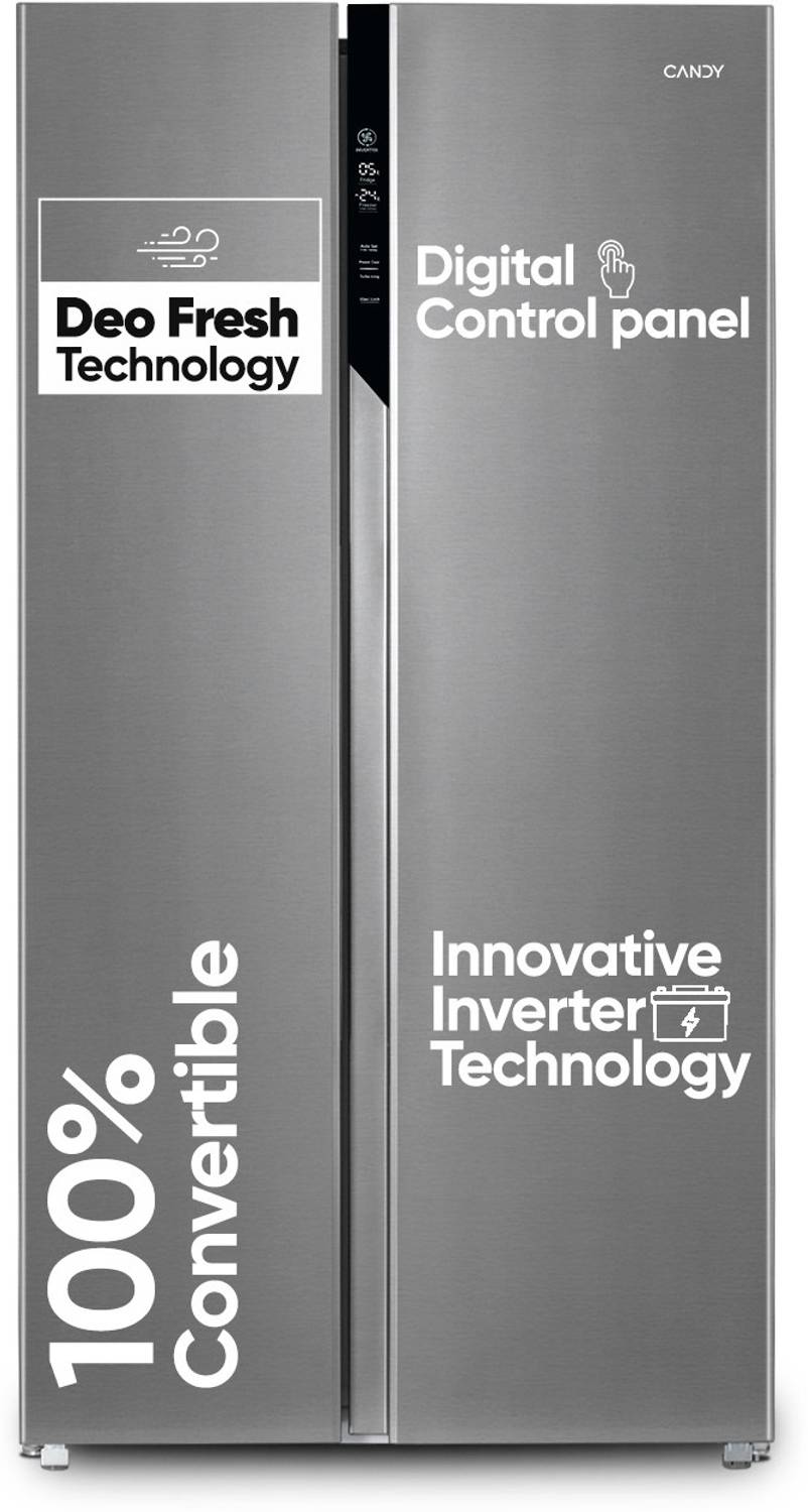 CANDY 602 L Frost Free Side by Side Refrigerator with 100 % Convertible refrigerator with Deo Fresh Technology , Innovative Inverter Compressor Technology