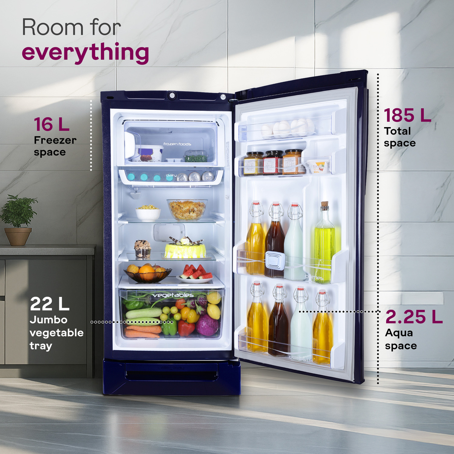 Image of Godrej 185 L Direct Cool Single Door 5 Star Refrigerator with Base Drawer2L Jumbo Vegetable Tray Advanced Inverter Technology