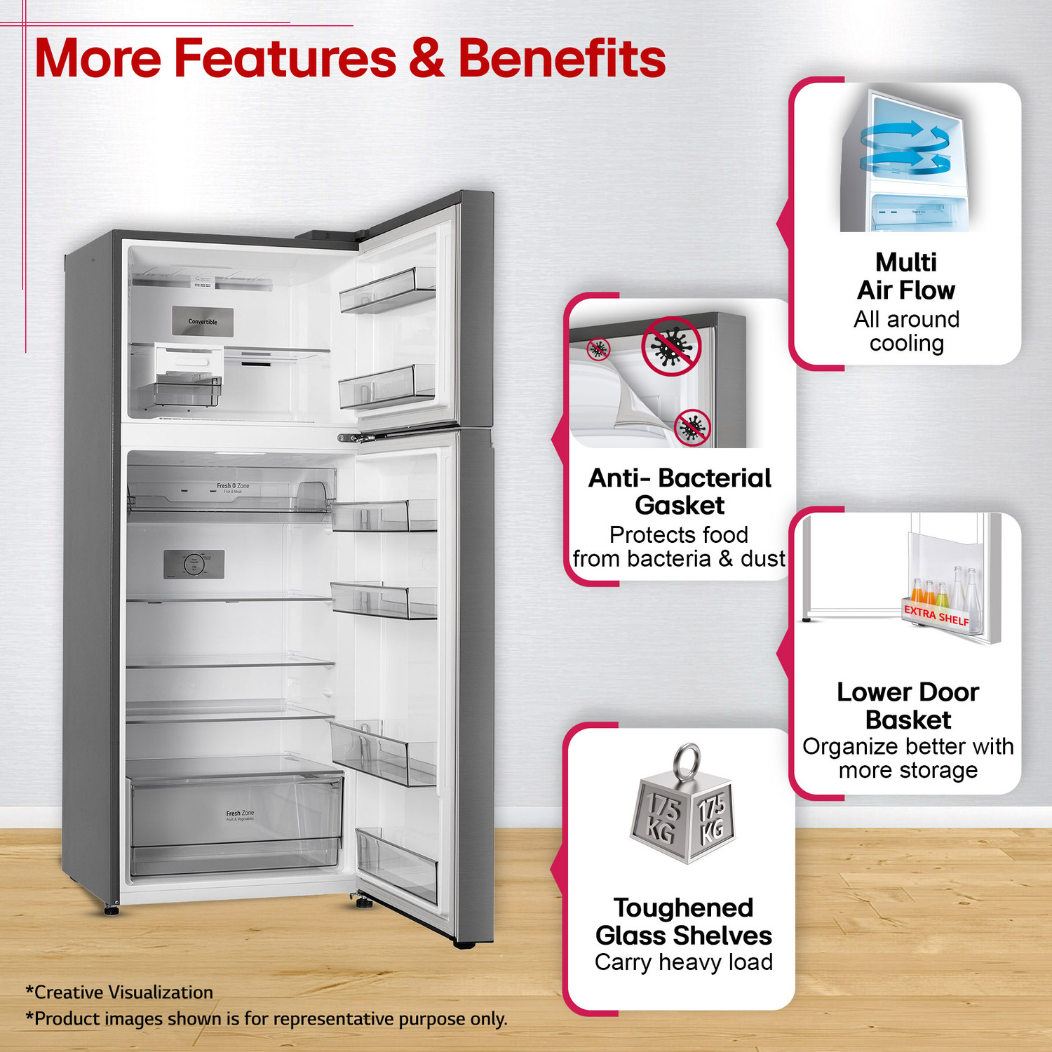Image of LG 398 L Frost Free Double Door 3 Star Convertible Refrigerator with Smart Inverter, Wi-Fi Enabled, Multi Air Flow Cooling, Express Freeze, Convertible, diagnosis, Deodorizer & 2026 Model