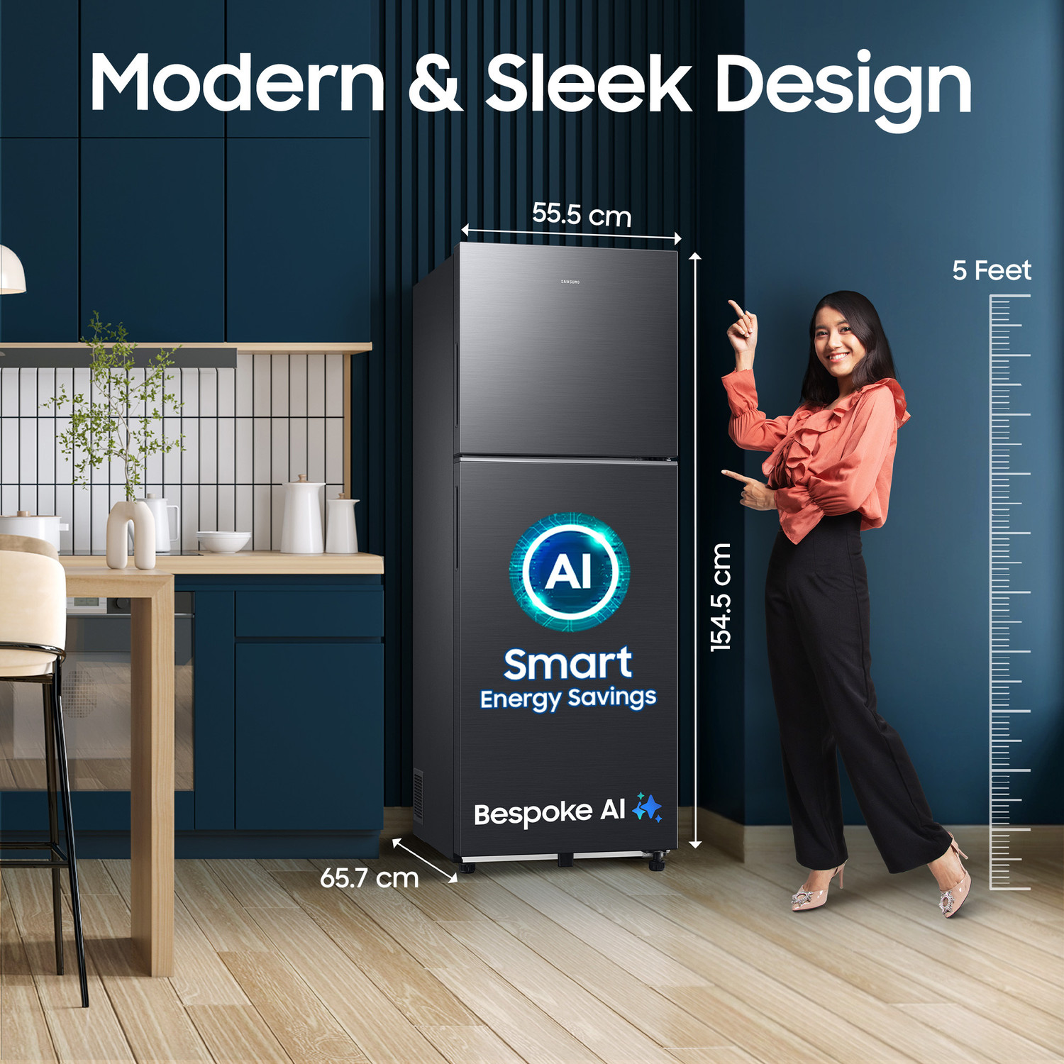Image of Samsung 236 L Frost Free Double Door 3 Star Convertible Refrigerator with Convertible, Wifi Enabled, Bespoke AI, Digital Inverter, 2026 Model