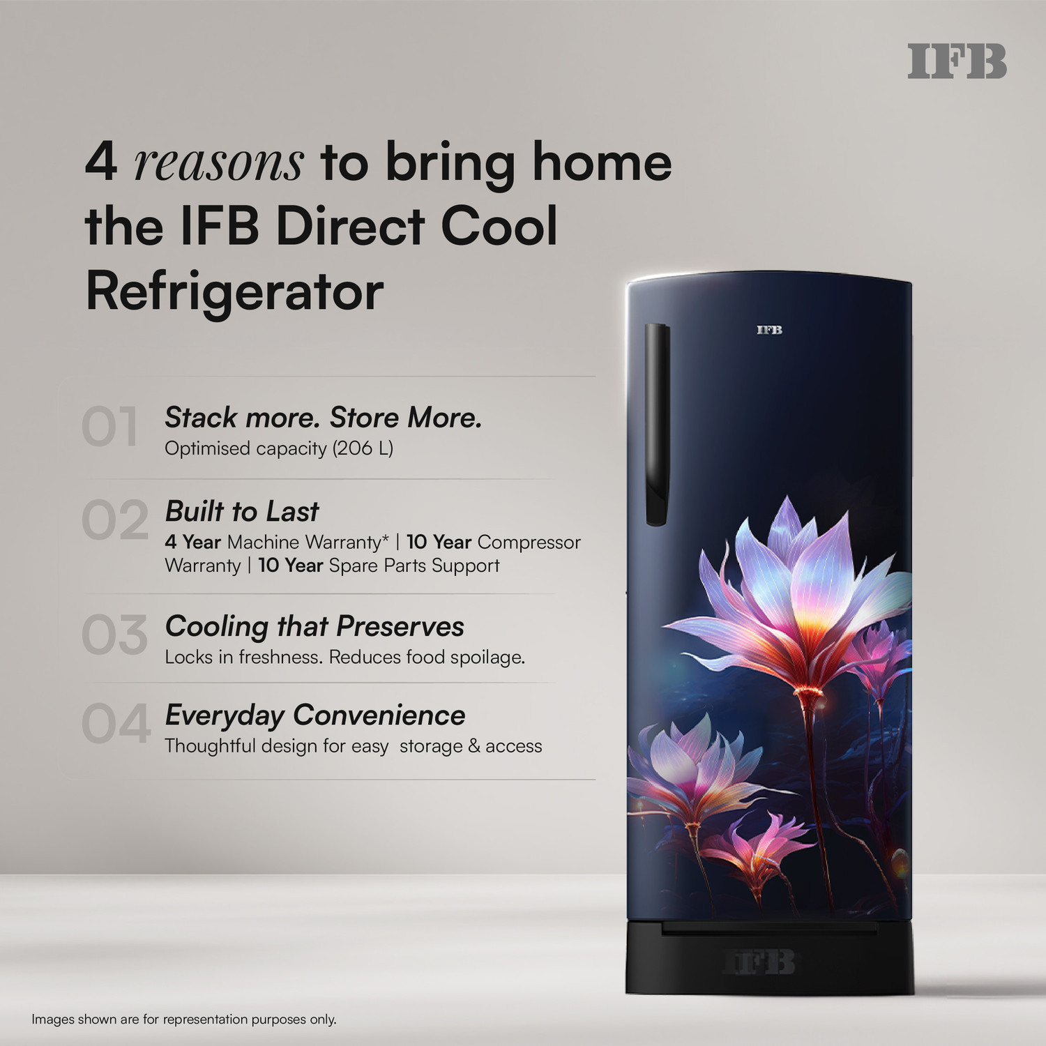 Image of IFB 206 L Direct Cool Single Door 5 Star Refrigerator with Base Drawer with 30 Hrs Cooling Retention, Big Vegetable Box with Humidity Controller (25 Days Fresh), XL Bottle Bin, Advanced Inverter Compressor & 4 Year Super Warranty