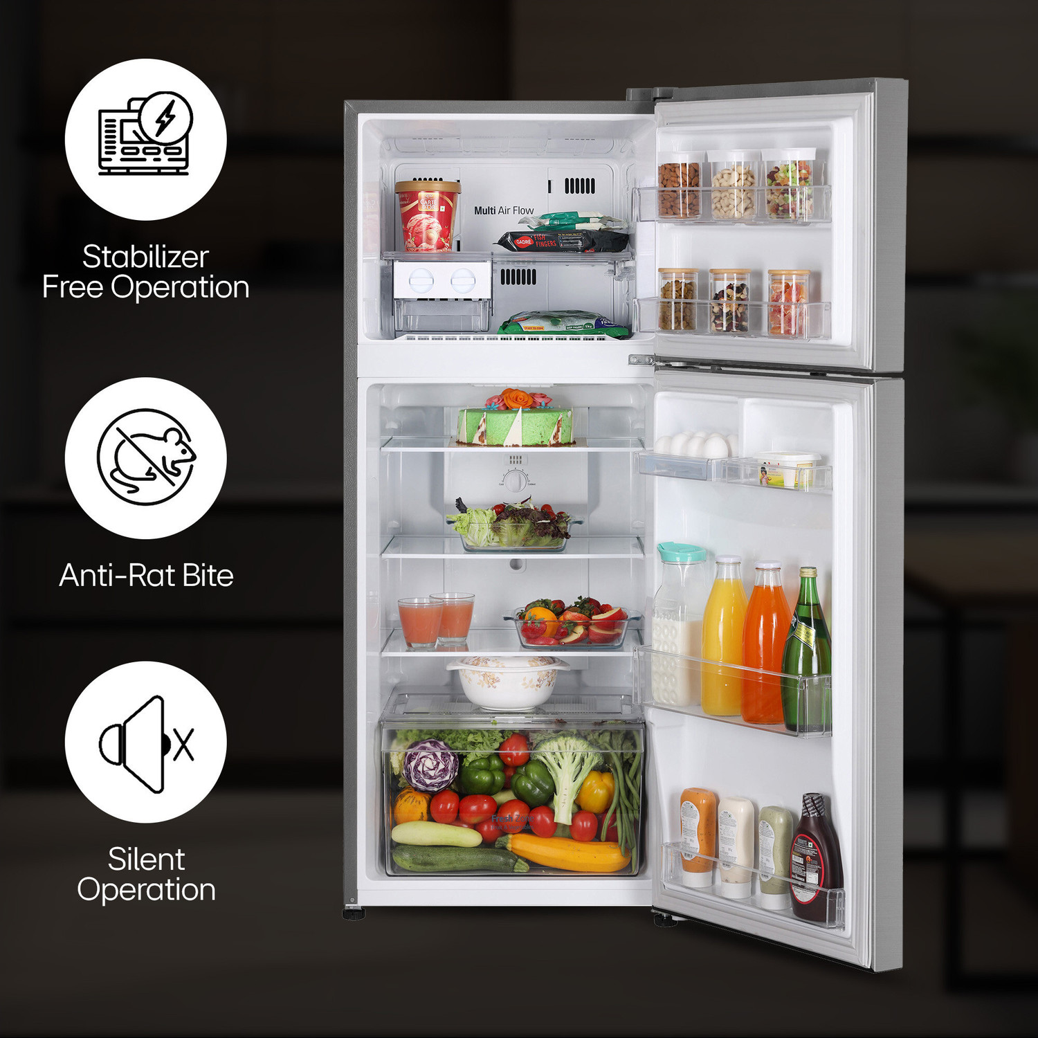 Image of LG 242 L Frost Free Double Door 2 Star Refrigerator with Smart Inverter Compressor, Multi Air Flow, & MOIST N FRESH