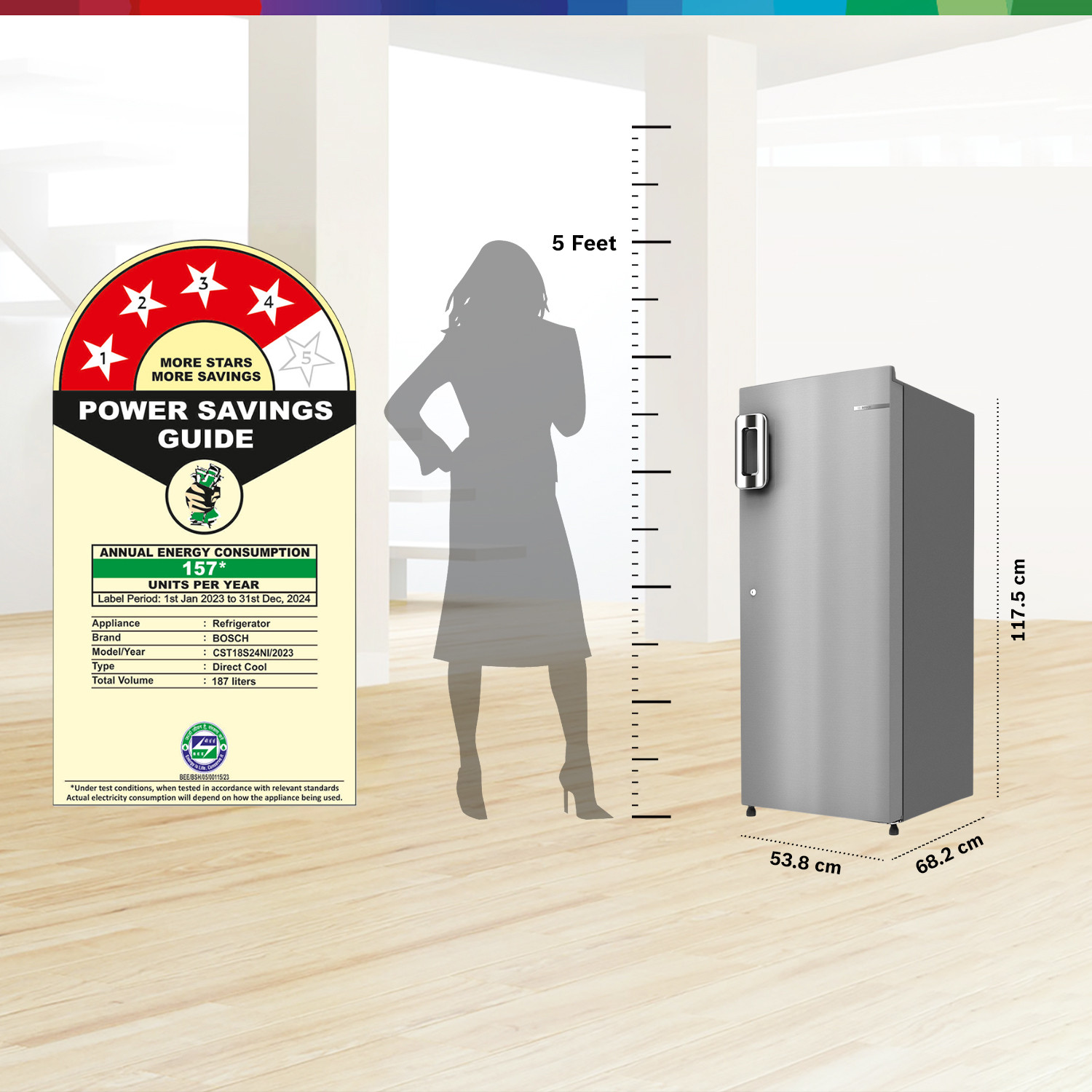 Image of BOSCH 187 L Direct Cool Single Door 4 Star Refrigerator with Industrys largest vegetable box|Industrys largest Beverage space 18 Hour Cooling Retention during powercut, 2.5x Faster Cooling, Smart inverter compressor