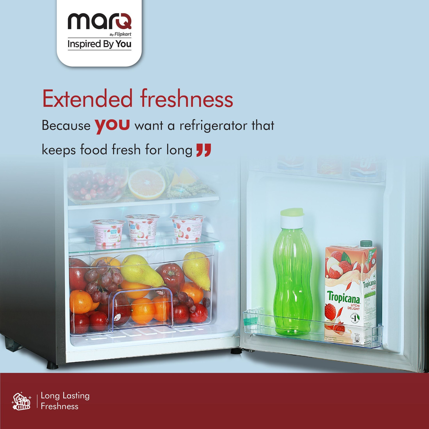 Image of MarQ by Flipkart 90 L Direct Cool Single Door 1 Star Refrigerator with Super Chill Zone & Toughened Glass Shelves