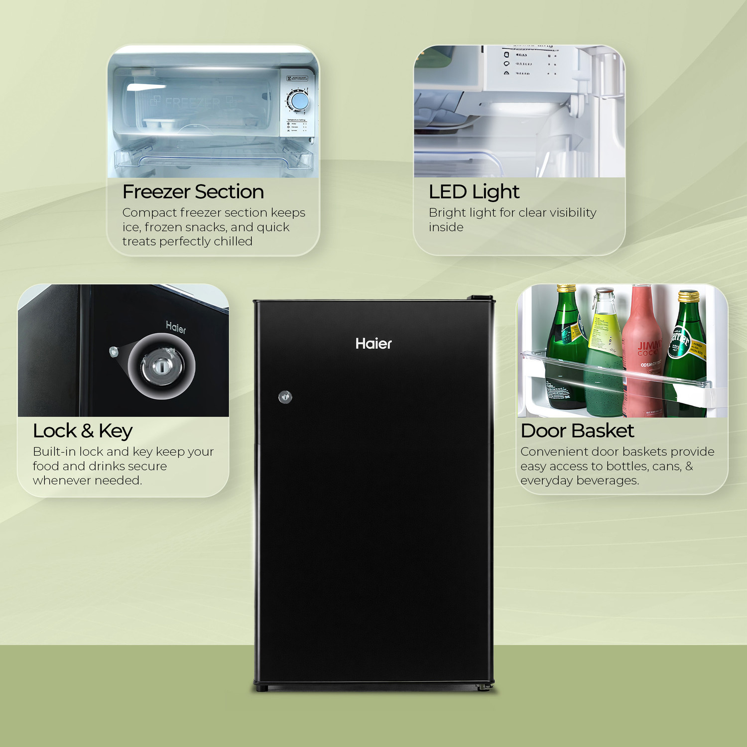 Image of Haier 100 L Direct Cool Single Door 2 Star Refrigerator with Chiller Freezer Box, LED Light for Clear View, Lock & Key and Easy Clean Back ( 2026 Model)
