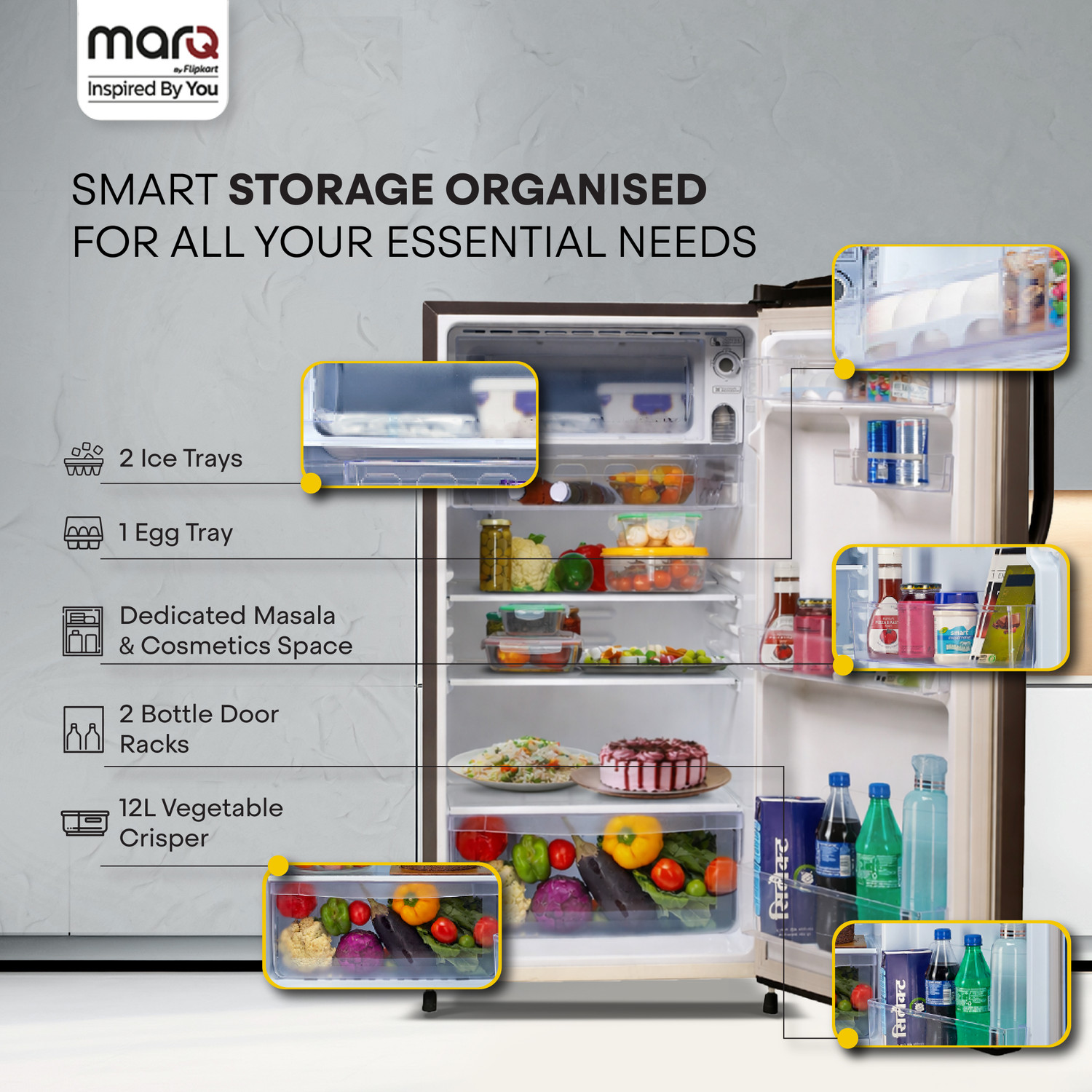 Image of MarQ by Flipkart 183 L Direct Cool Single Door 2 Star Refrigerator with Toughened Glass Shelves and Large Vegetable Basket