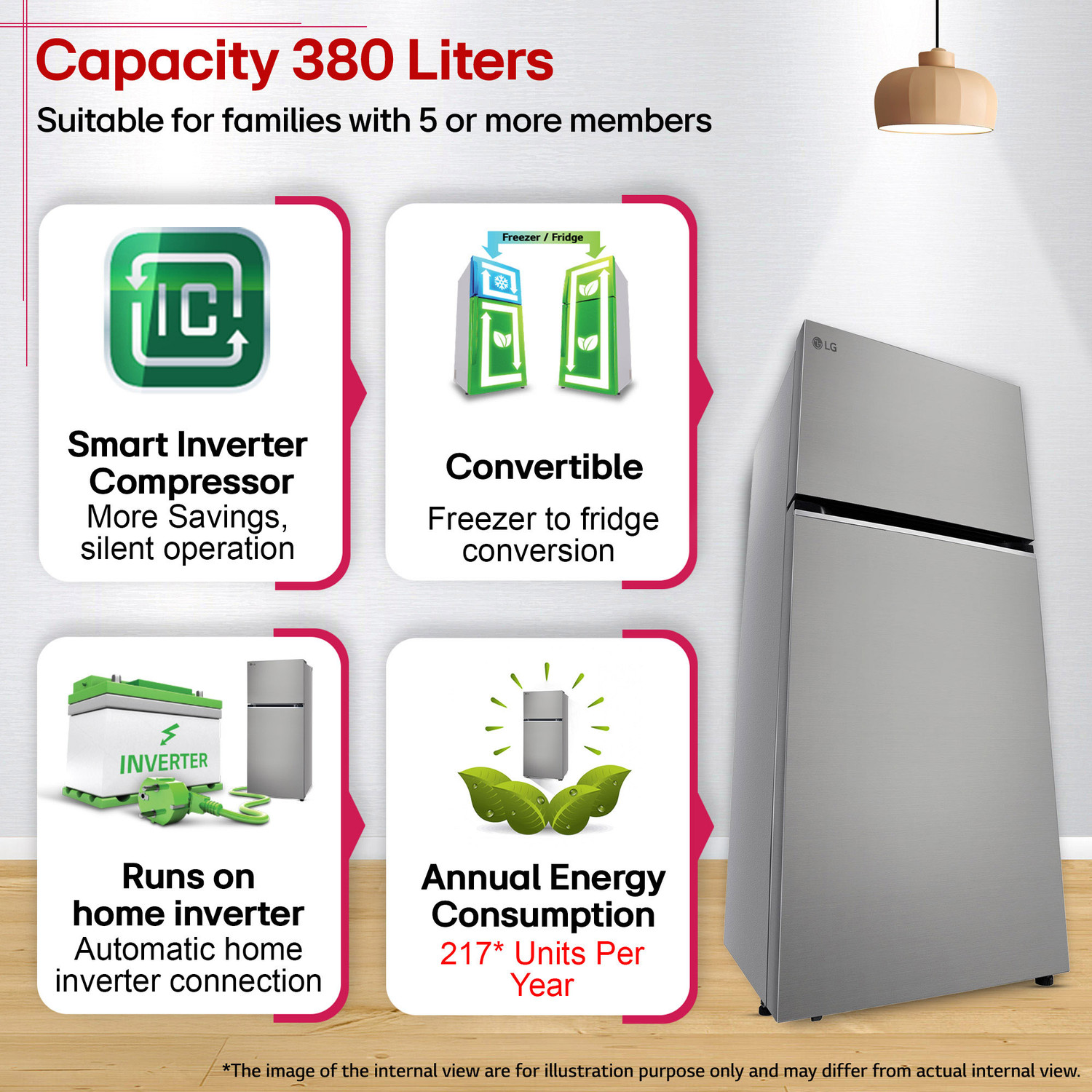 Image of LG 380 L Frost Free Double Door 3 Star Convertible Refrigerator with smart Inverter Compressor, Wi-Fi Enabled, Multi Air Flow Cooling, Express Freeze, Convertible, diagnosis, Auto connect & 2026 Model