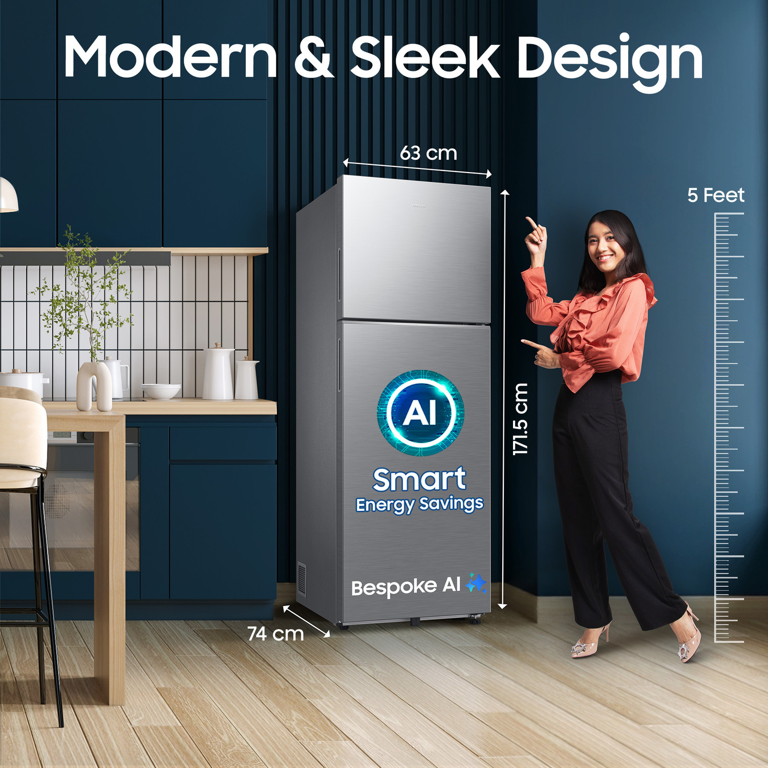 Image of Samsung 330 L Frost Free Double Door 2 Star Refrigerator with Convertible 5-in-1, Wifi Enabled, Bespoke AI, Digital Inverter, 2026 Model
