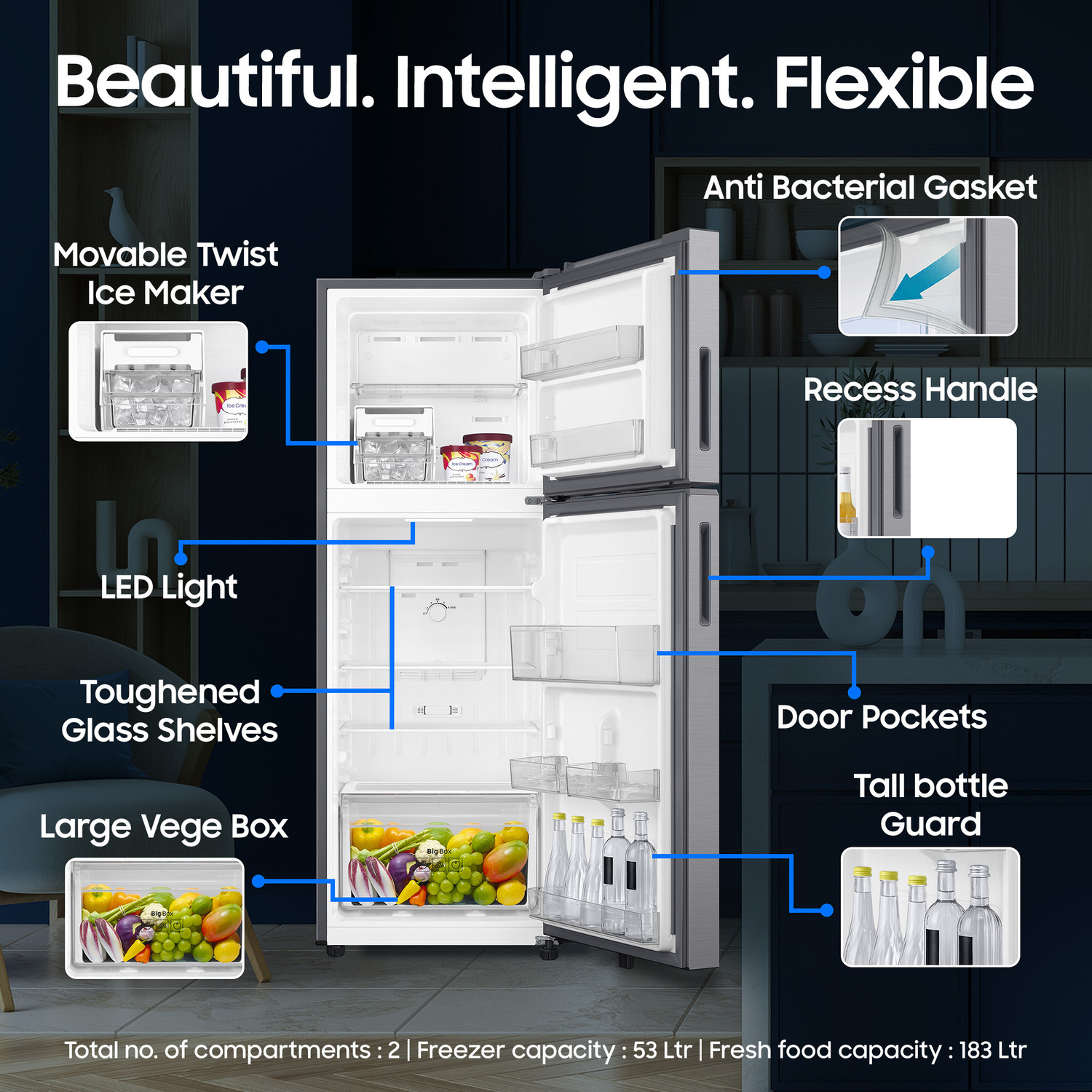 Image of Samsung 236 L Frost Free Double Door 3 Star Refrigerator with Digital Inverter, 2026 Model