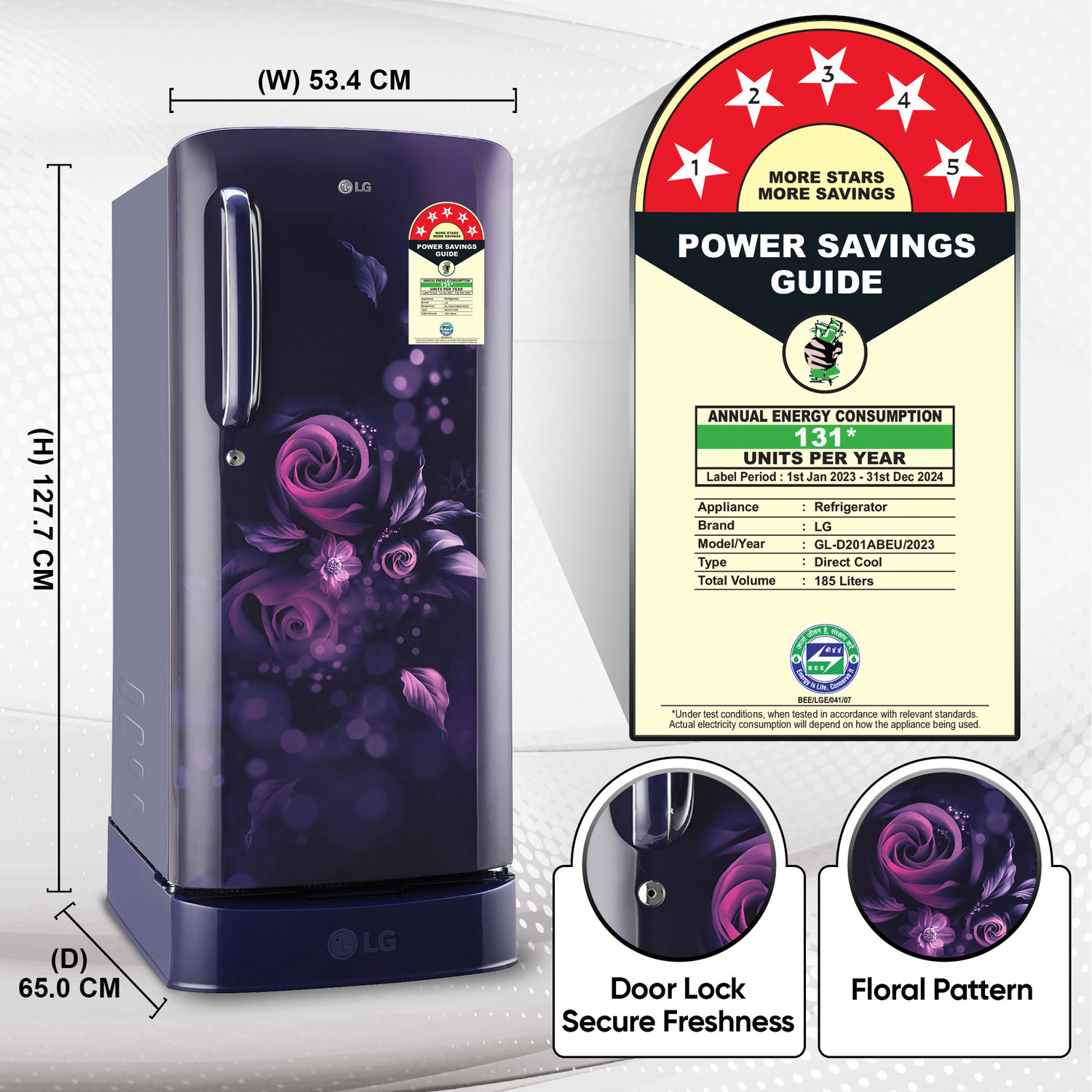 Image of LG 185 L Direct Cool Single Door 5 Star Refrigerator with Base Drawer with Smart Inverter Compressor, Smart Connect, Fast Ice Making