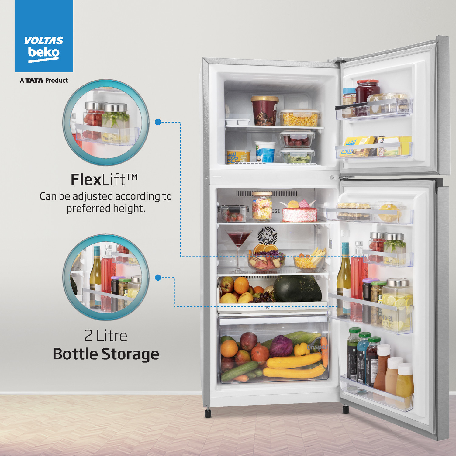 Image of Voltas Beko 243 L Frost Free Double Door 2 Star Refrigerator