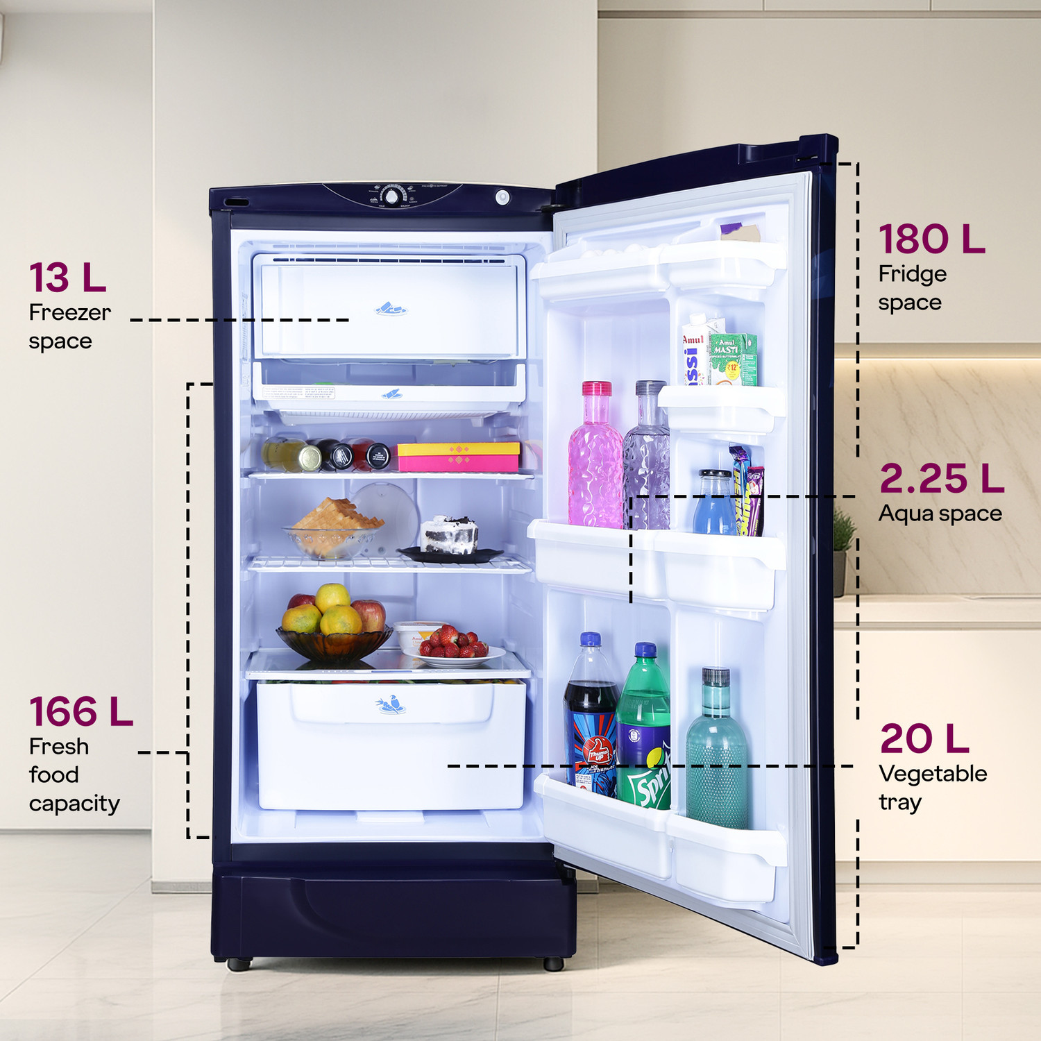 Image of Godrej 180 L Direct Cool Single Door 1 Star Refrigerator with 20L Jumbo Vegetable Tray Advanced Capillary Technology 2.5L Bottle Space