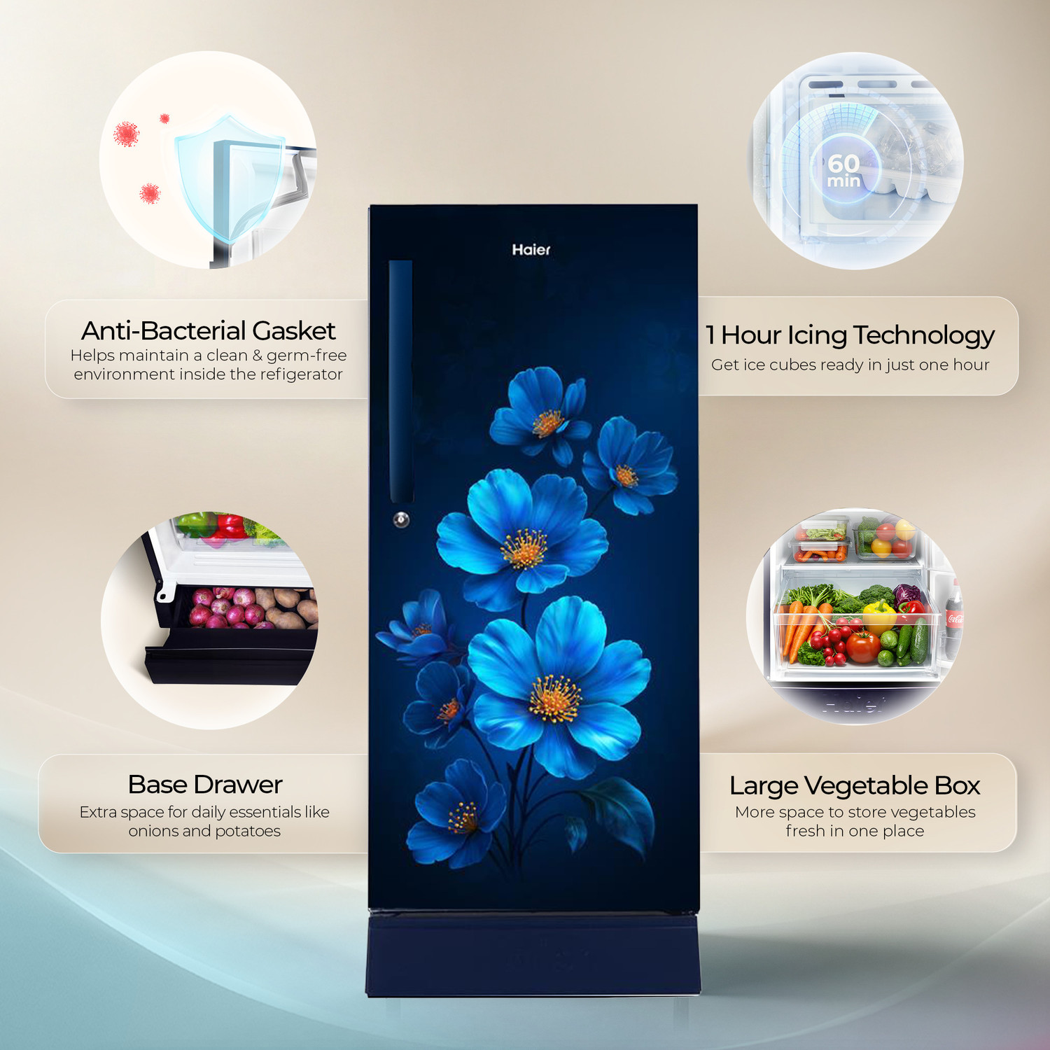 Image of Haier 215 L Direct Cool Single Door 5 Star Refrigerator with Base Drawer with Fast Ice Making, Easy Clean Back, Large Vegetable Box