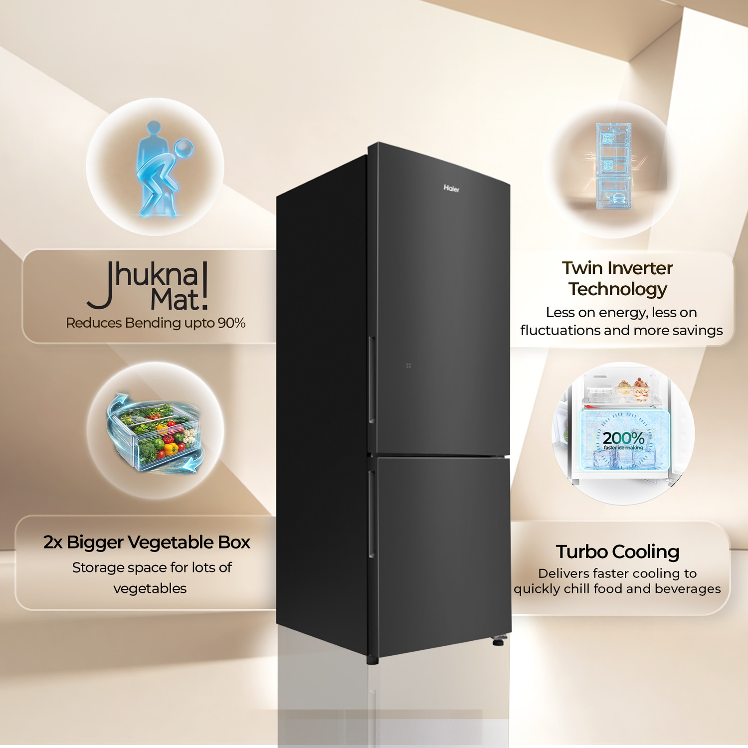 Image of Haier 237 L Frost Free Double Door 2 Star Refrigerator with Twin Inverter ,Bottom Mount,Freezer , ( 2026 Model)