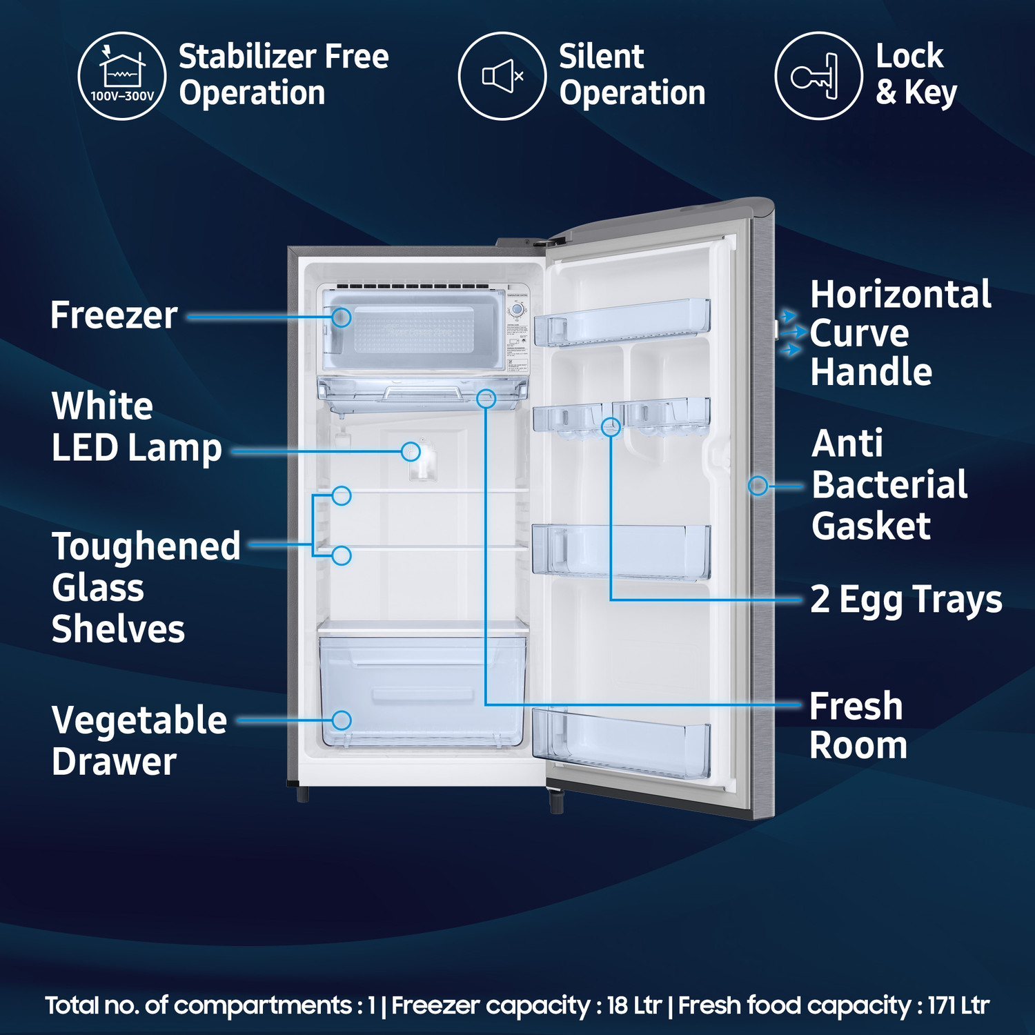 Image of Samsung 189 L Direct Cool Single Door 5 Star Refrigerator with Digital Inverter, Single Touch Defrost, 2026 Model