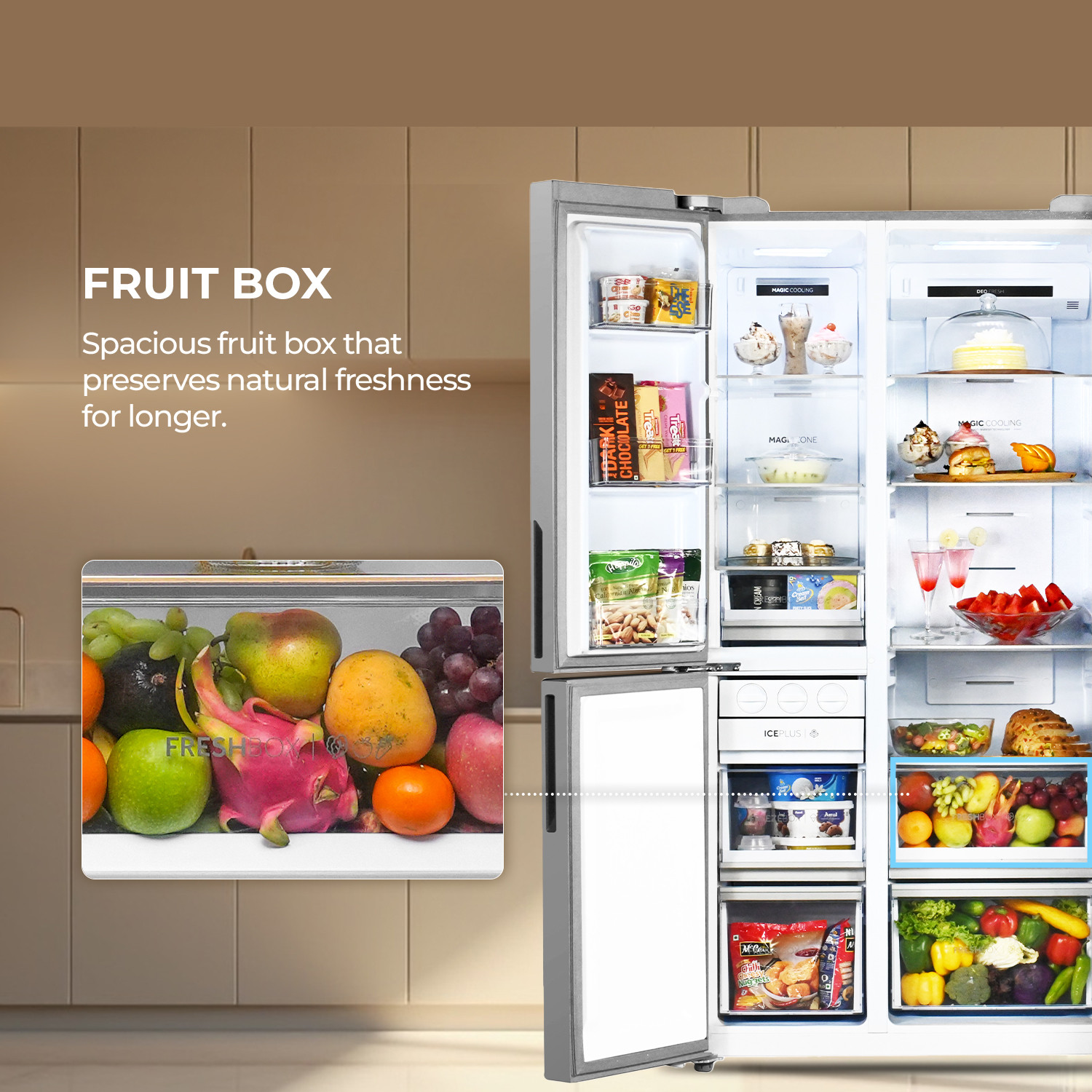 Image of Haier 598 L Frost Free Side by Side 3 Star Refrigerator with Expert Inverter Smart Sense AI enabled 3-Door , 3 Star, (683ISU1, Inox Steel, Magic Convertible Zone, Deo Fresh Technology, 2026 Model)