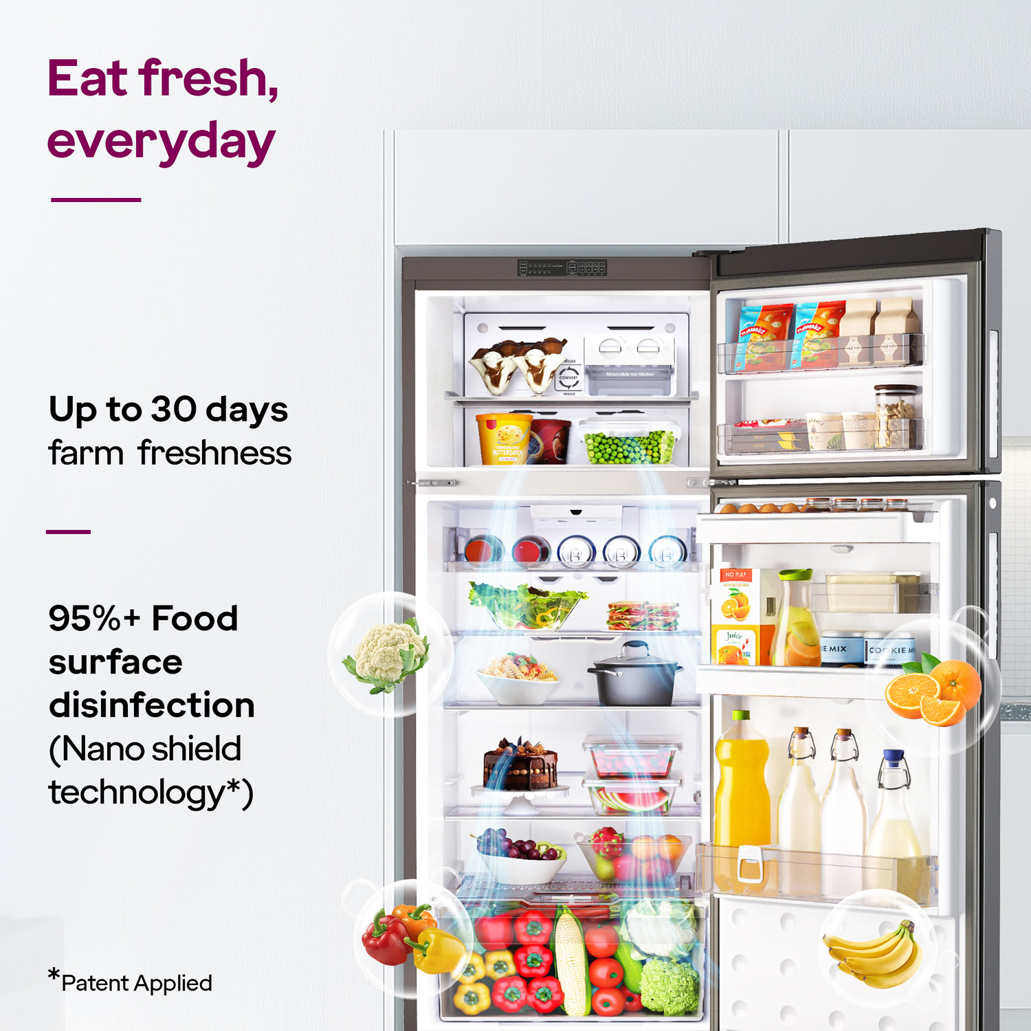 Image of Godrej 308 L Frost Free Double Door 2 Star Refrigerator with AI Powered 4-in-1 Freezer Convertible 30 Days Farm Freshness 95%+ Food Surface Disinfection