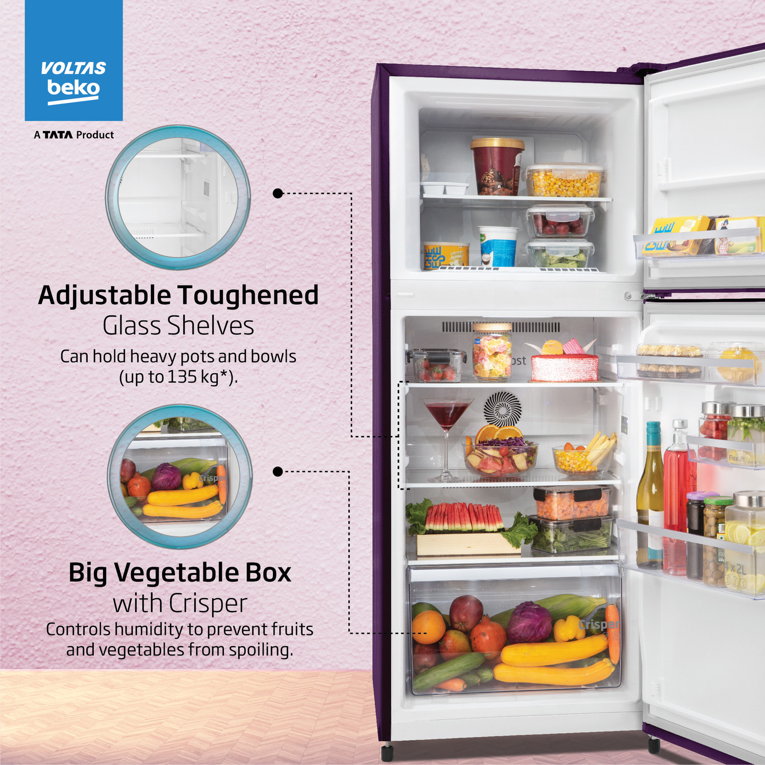 Image of Voltas Beko by A Tata Product 228 L Frost Free Double Door 3 Star Refrigerator