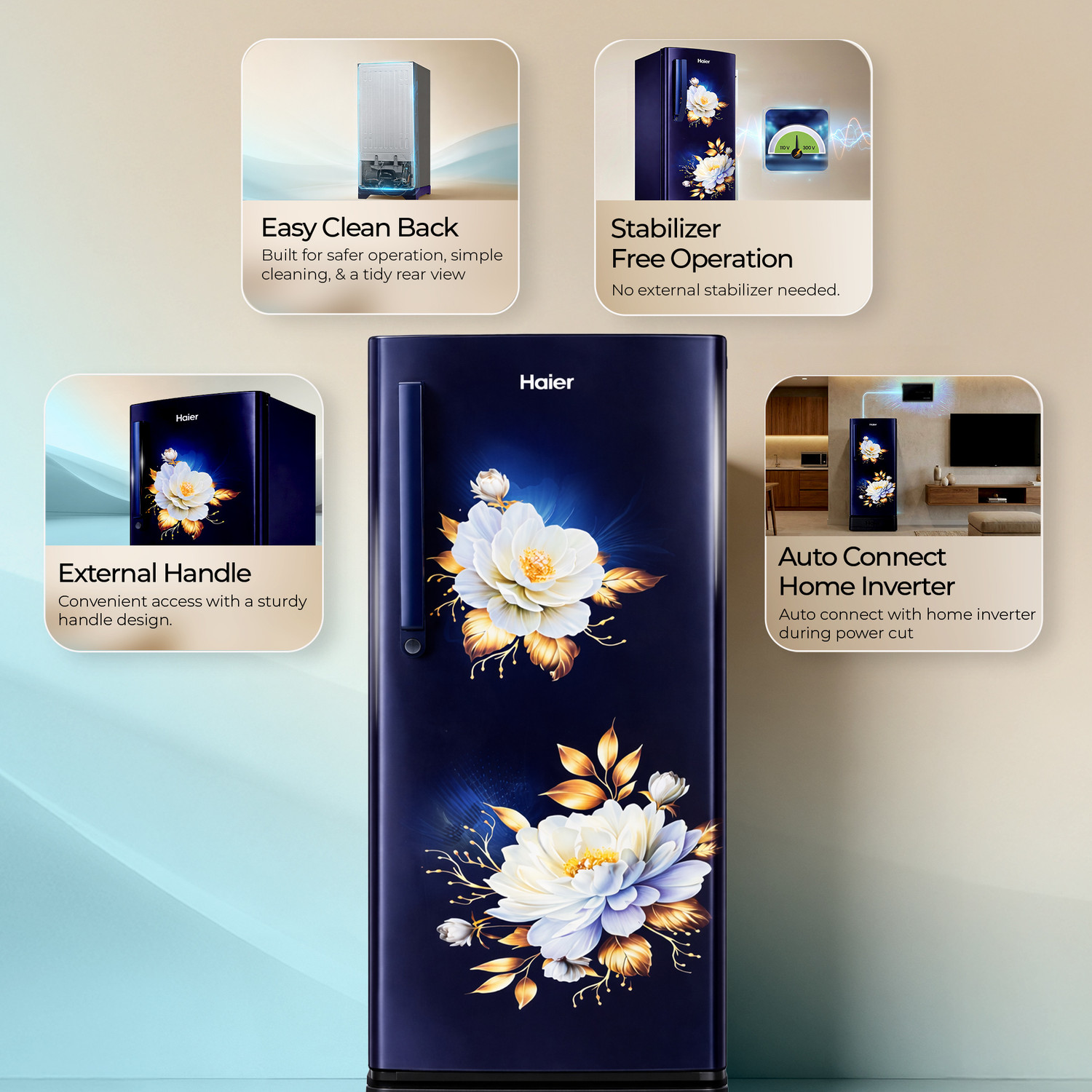 Image of Haier 190 L Direct Cool Single Door 4 Star Refrigerator with Base Drawer with Fast Ice Making, Easy Clean Back, Large Vegetable Box