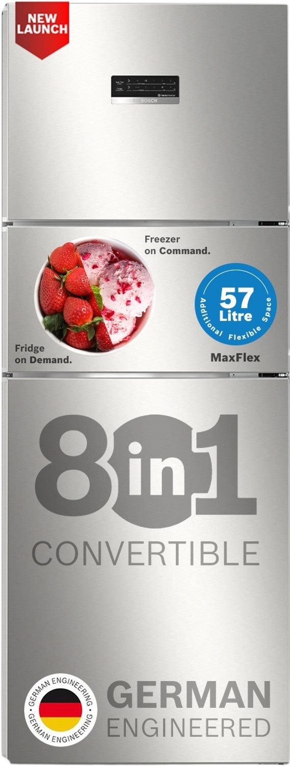 Image of BOSCH 302 L Frost Free Triple Door 3 Star Refrigerator with Large LED Display, 18 Hrs Cooling Retention,Adaptive Intelligence, VitaFresh 10 Day Fresh Technology