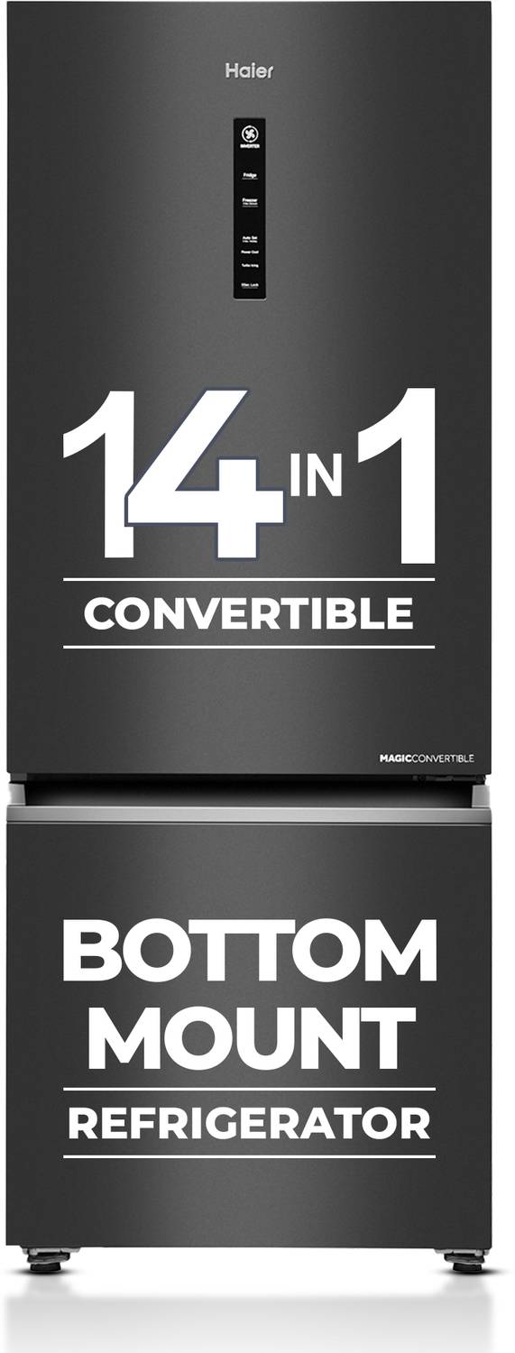 Haier 325 L Frost Free Double Door Bottom Mount 3 Star Convertible Refrigerator with 3-Star 14 In 1 Convertible Modes, 1 Hour Icing Technology, Digital Control Panel